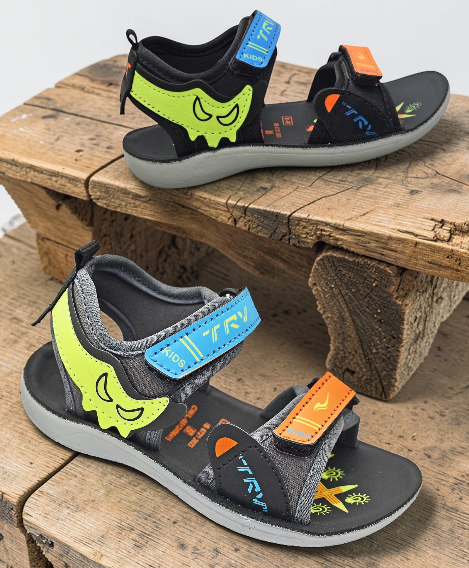 TRV Colour Blocked Abstract Design Velcro Closure Sandals - Blue-picture-22