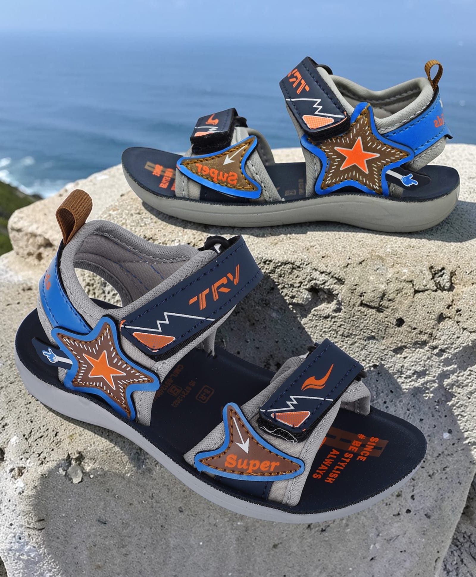 TRV Star Applique Detailed Velcro Closure Sandals - Blue-picture-27