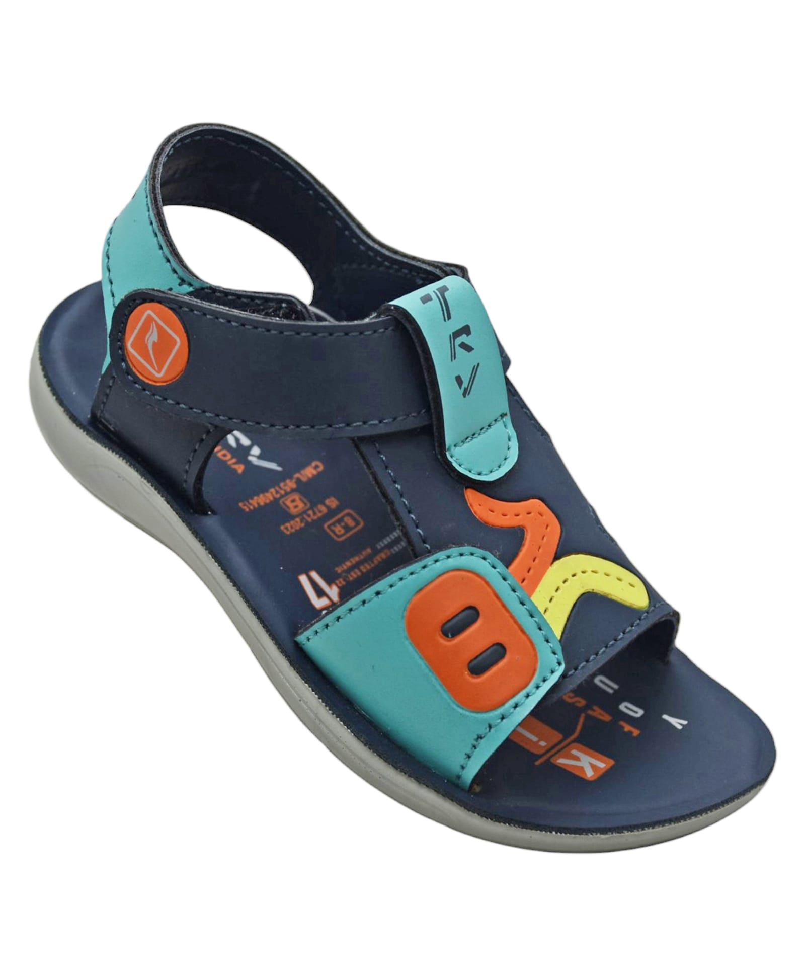 TRV Colour Blocked & Abstract Design Velcro Closure Sandals - Blue-image-13