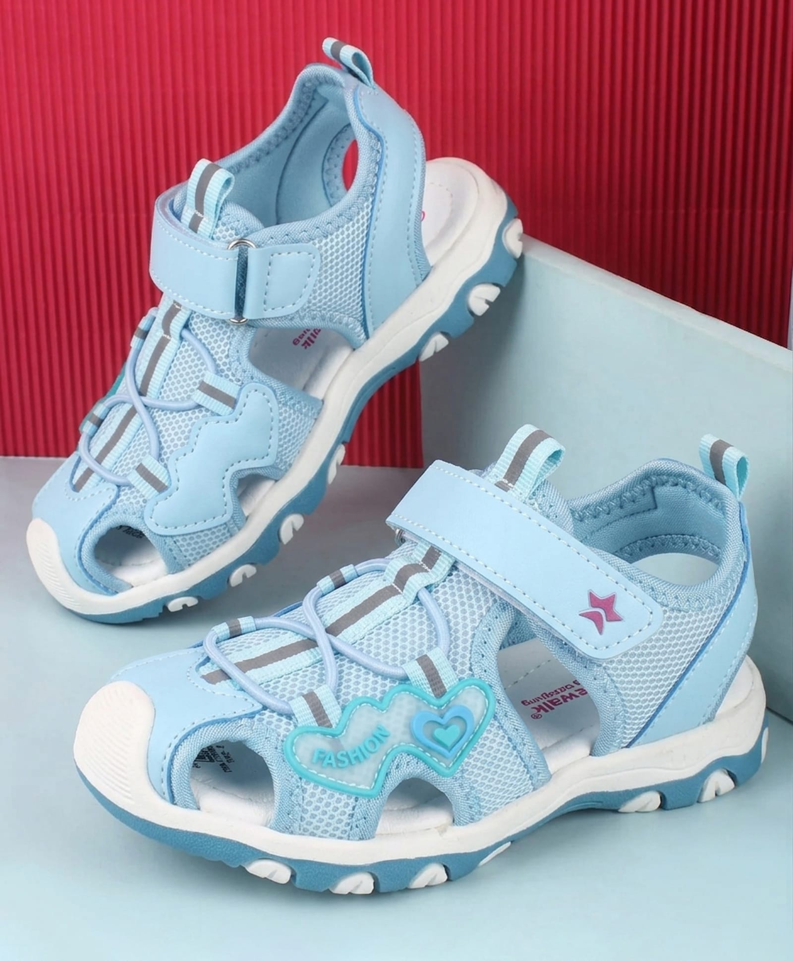 Cute Walk by Babyhug Velcro Closure Sandal With Hearts Applique - Light Blue-picture-15