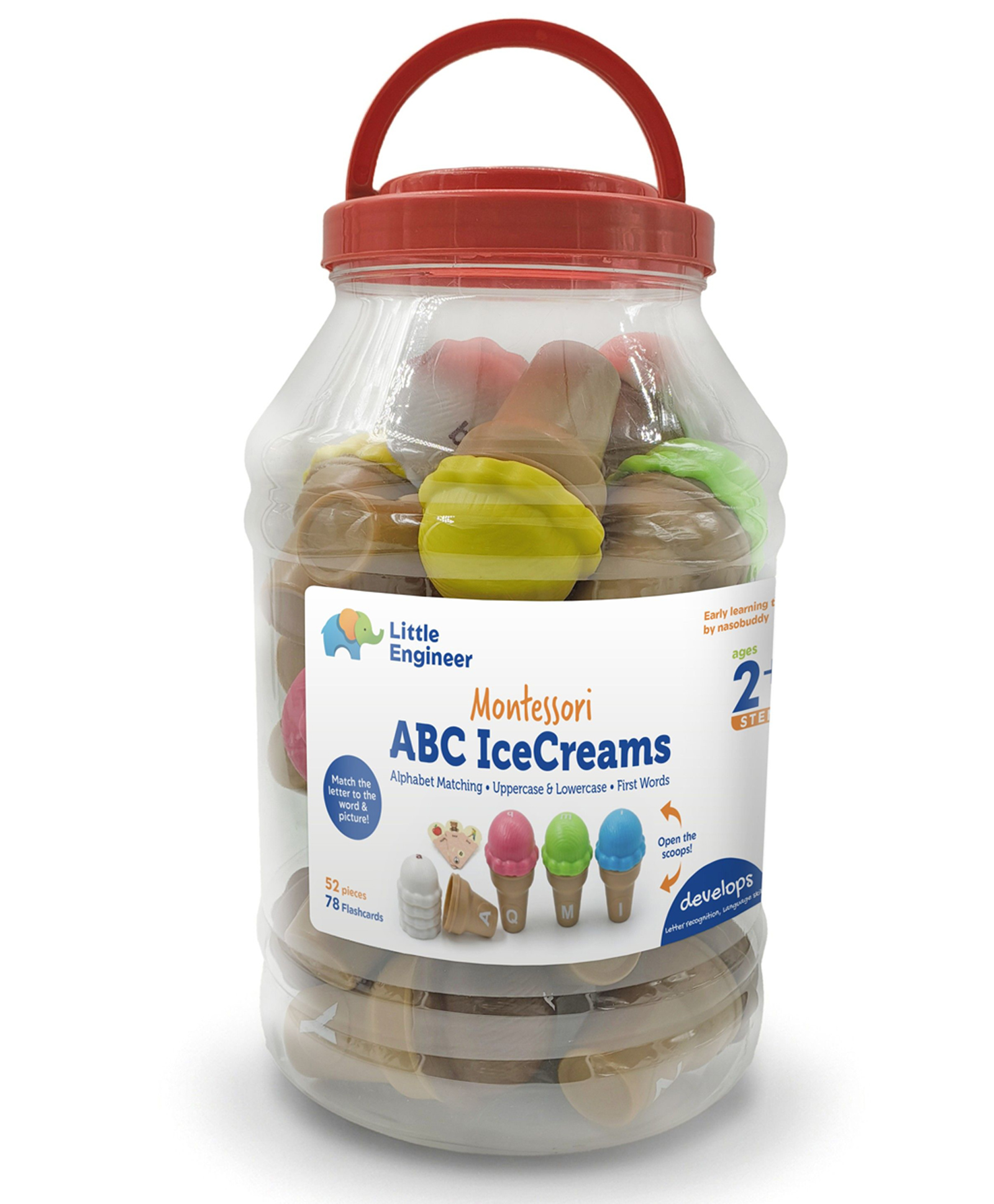 Nasobuddy Little Engineer Montessori ABC Ice Creams 130 Piece Early Learning Set-image-2