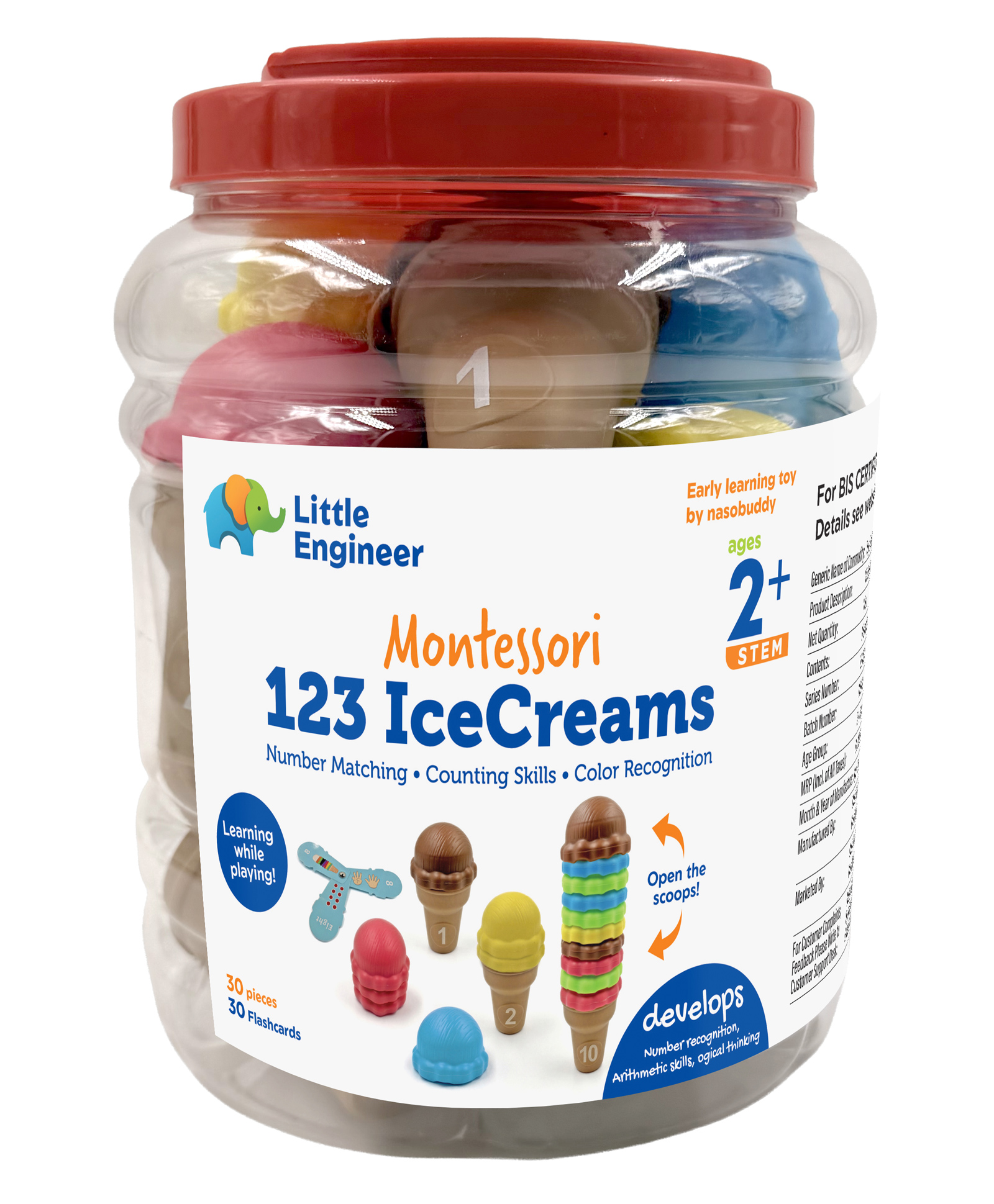 Nasobuddy Little Engineer Montessori 123 IceCreams|Counting&Number Matching Toy for Toddlers|Early Math STEM Toy with Number Cone & Scoops|Learning While Playing Educational Gift for Ages 2+_60 Piece-image-29