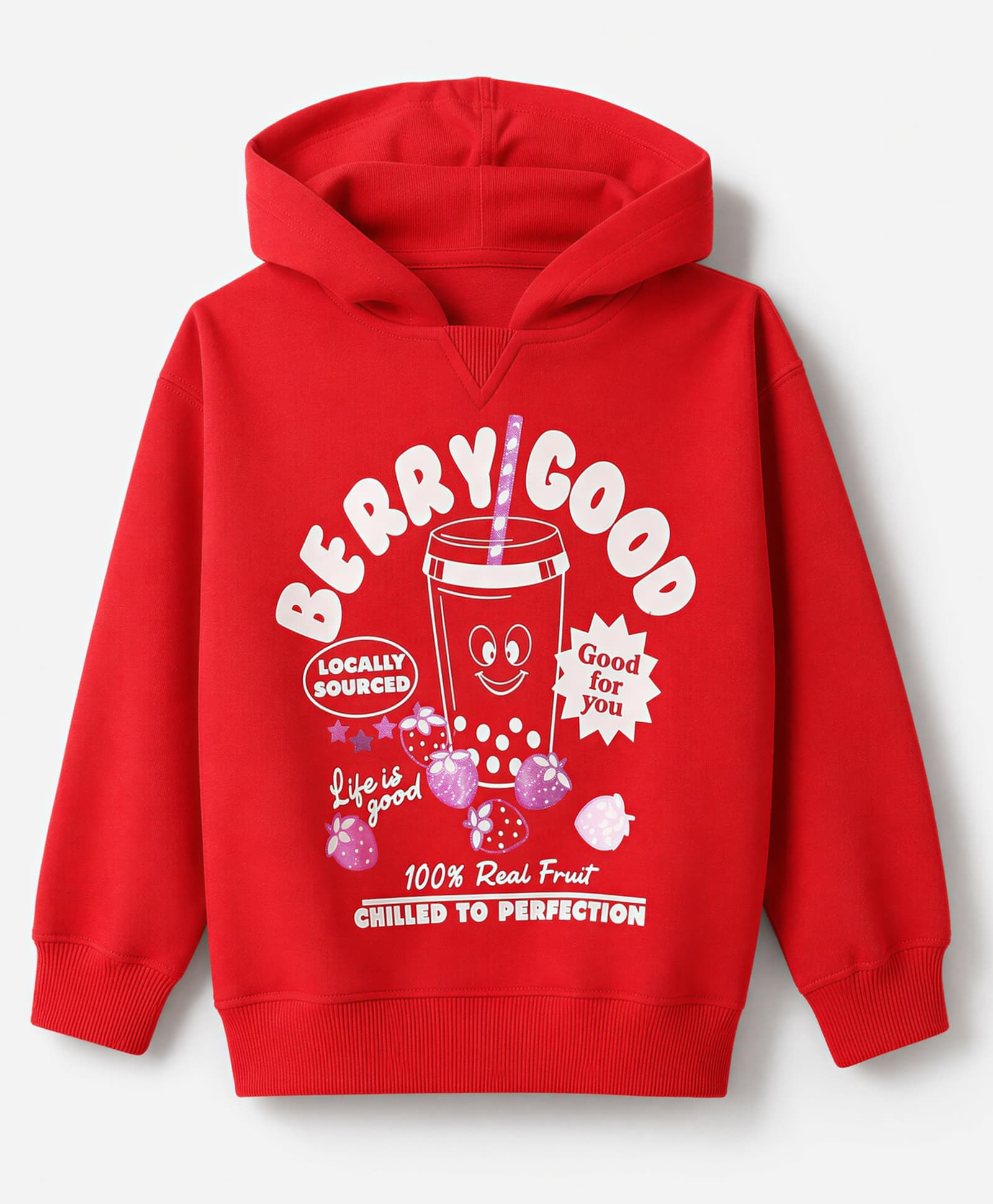 Primo Gino Cotton Knit Fleece Oversized Hoodies with Full Sleeves and Berry Good Print - Red-picture-27