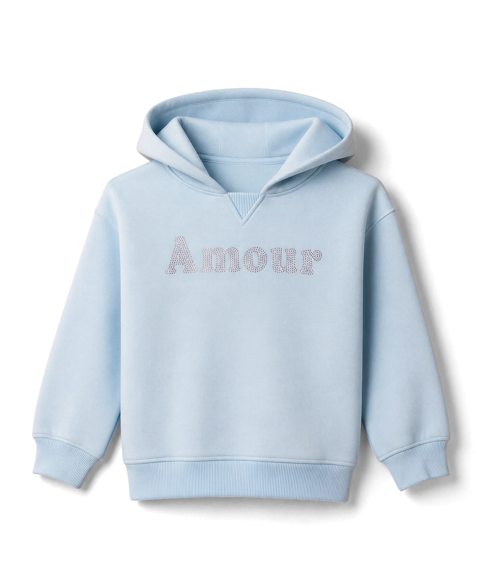 Primo Gino Cotton Knit Fleece Oversized Hoodies With Full Sleeves & Amour Text Print - Sky Blue-picture-28