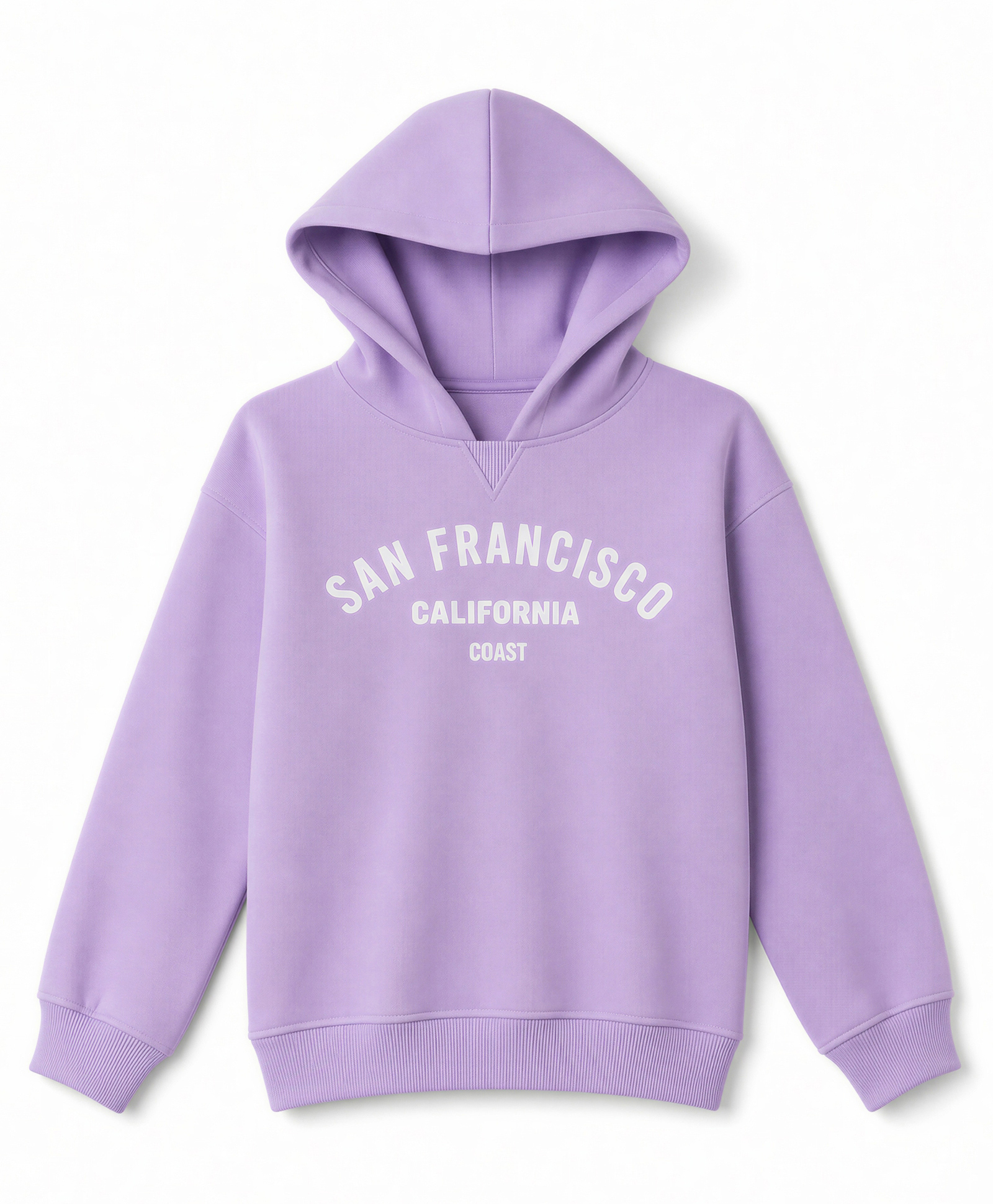 Primo Gino Cotton Knit Oversized Hoodies with Full Sleeves and San Francisco Text Print - Lavender-image-23