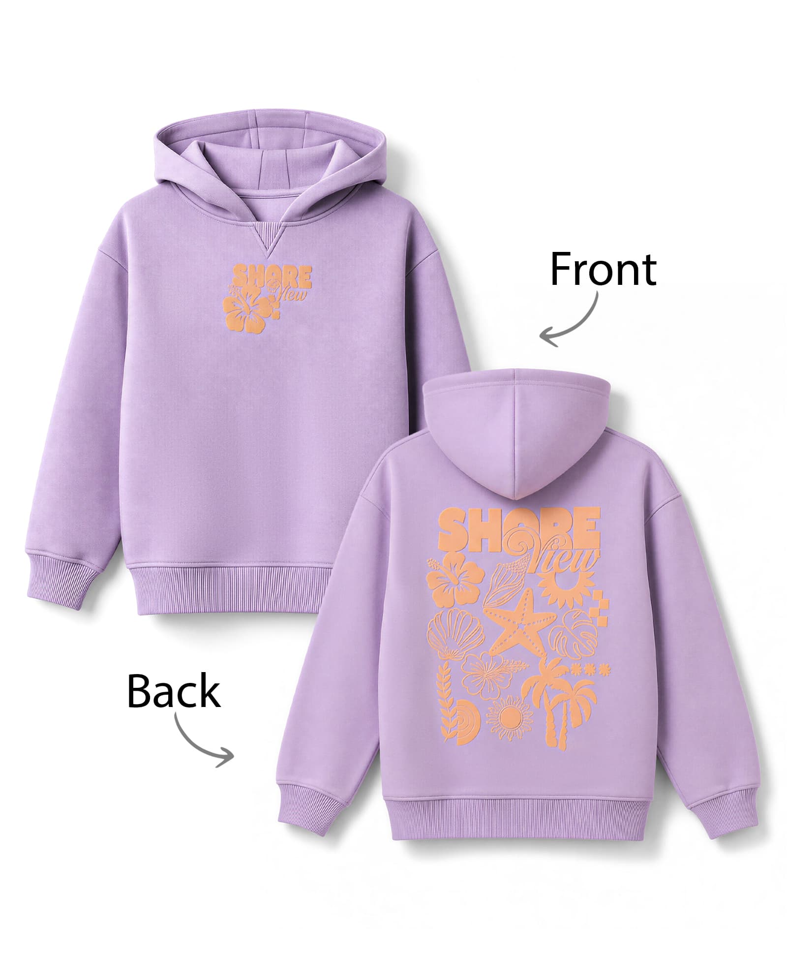 Primo Gino Cotton Fleece Knit Full Sleeves Oversized Hoodie with Text Embroidery at Front & Back - Lavender-picture-27