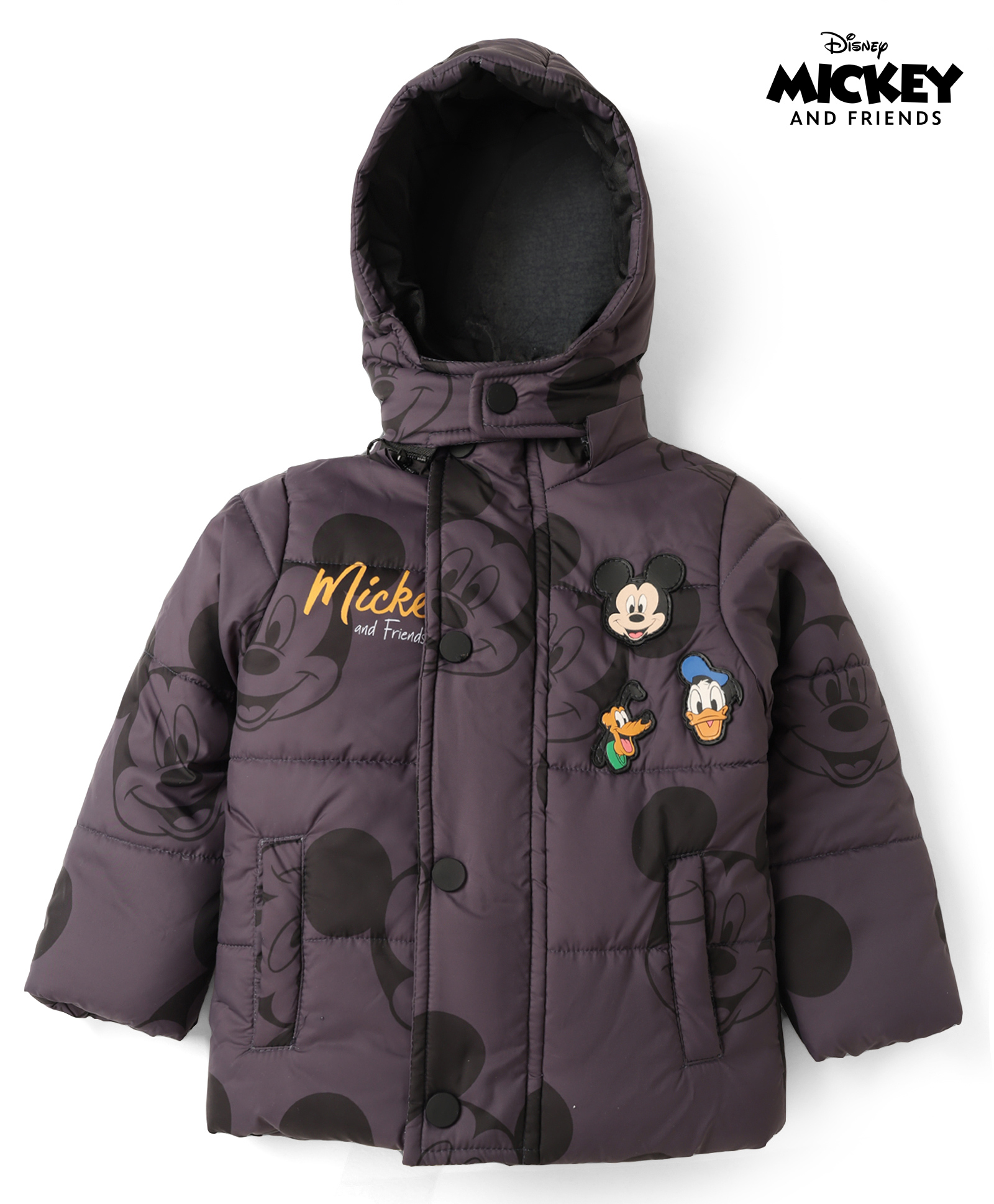 Babyhug Disney Woven Padded/Quilted/ Winter Jacket with Full Sleeves and Mickey Mouse Graphic and Badges - Wine-picture-14