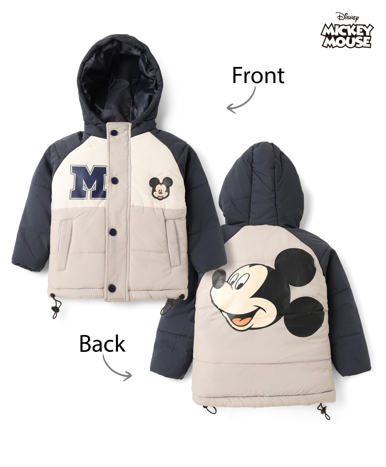 Babyhug Disney Padded Winter Jacket with Full Sleeves and Mickey Mouse Graphic - Beige-image-31