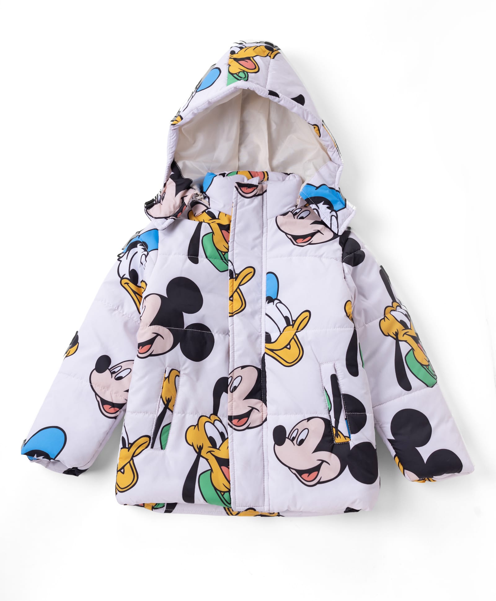 Babyhug Disney Woven Full Sleeves Padded Hooded Jacket Mickey Mouse Print - White-picture-24