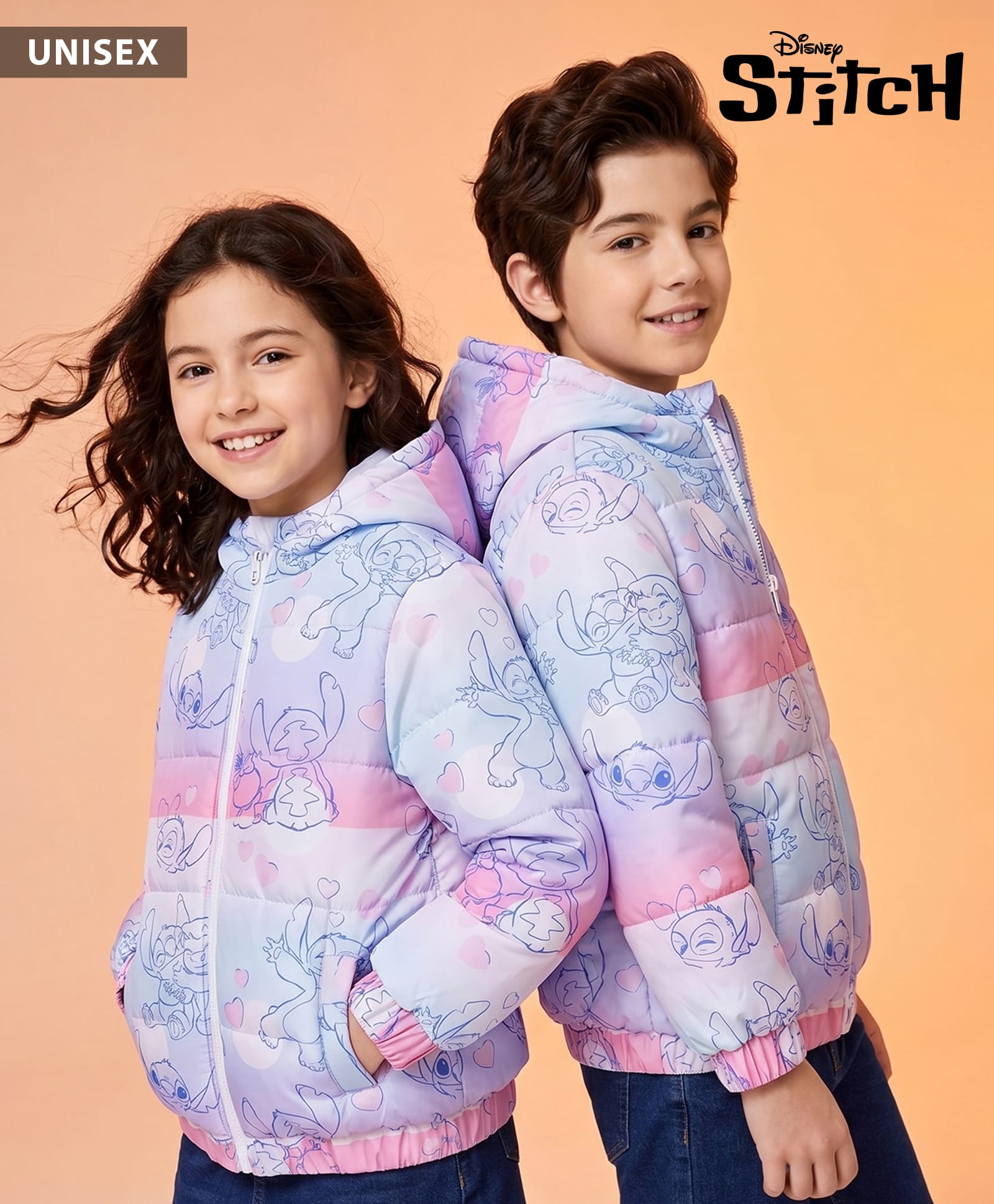 Pine Kids Disney Woven Full Sleeves Padded Hooded Jacket With Stitch Print - Purple & Pink-picture-19