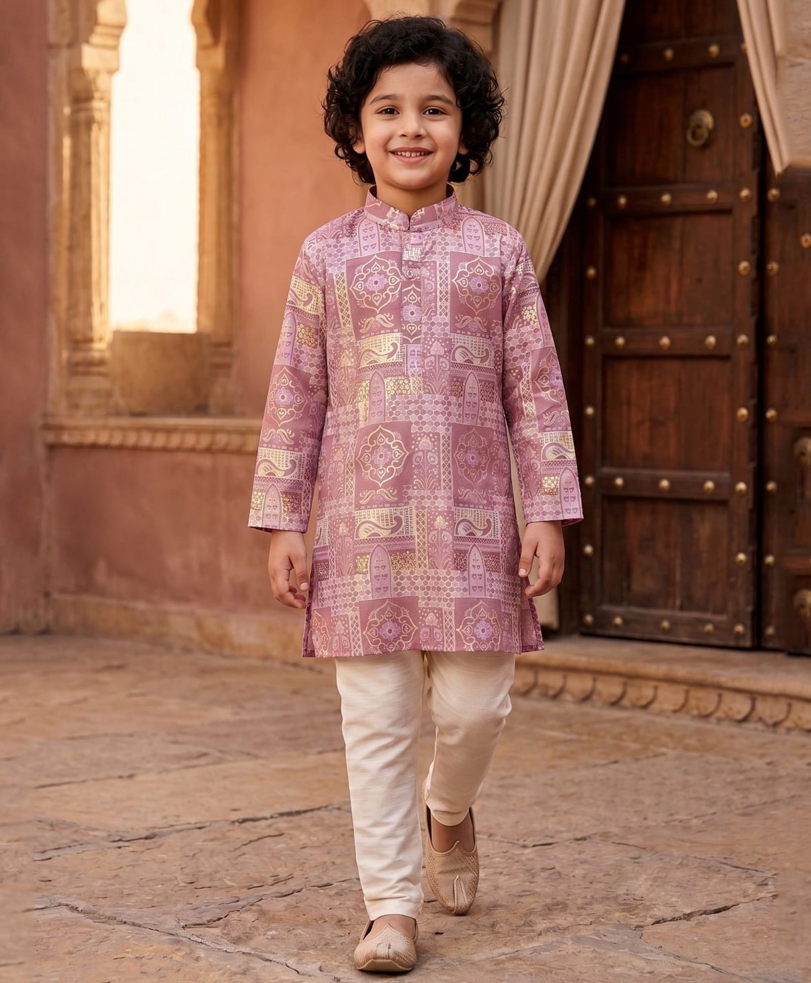 AJ Dezines Silk Woven Full Sleeves Floral & Abstract Foil Printed Kurta & Pyjama Set - Pink-picture-18