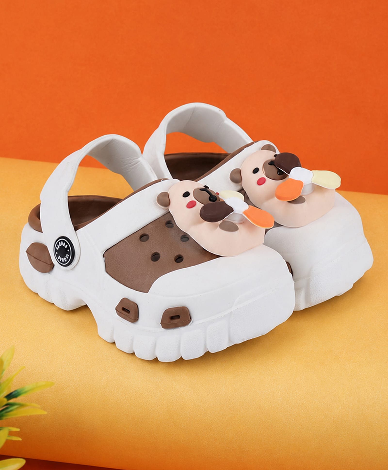 PASSION PETALS Bear Applique Detailed Perforated Sling Back Clogs - Brown & White-picture-23