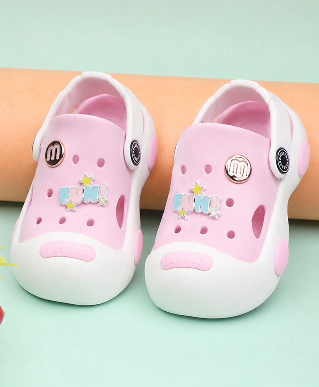 PASSION PETALS Fun Text Applique Detailed Perforated Slingback Clogs - Pink & White-picture-23