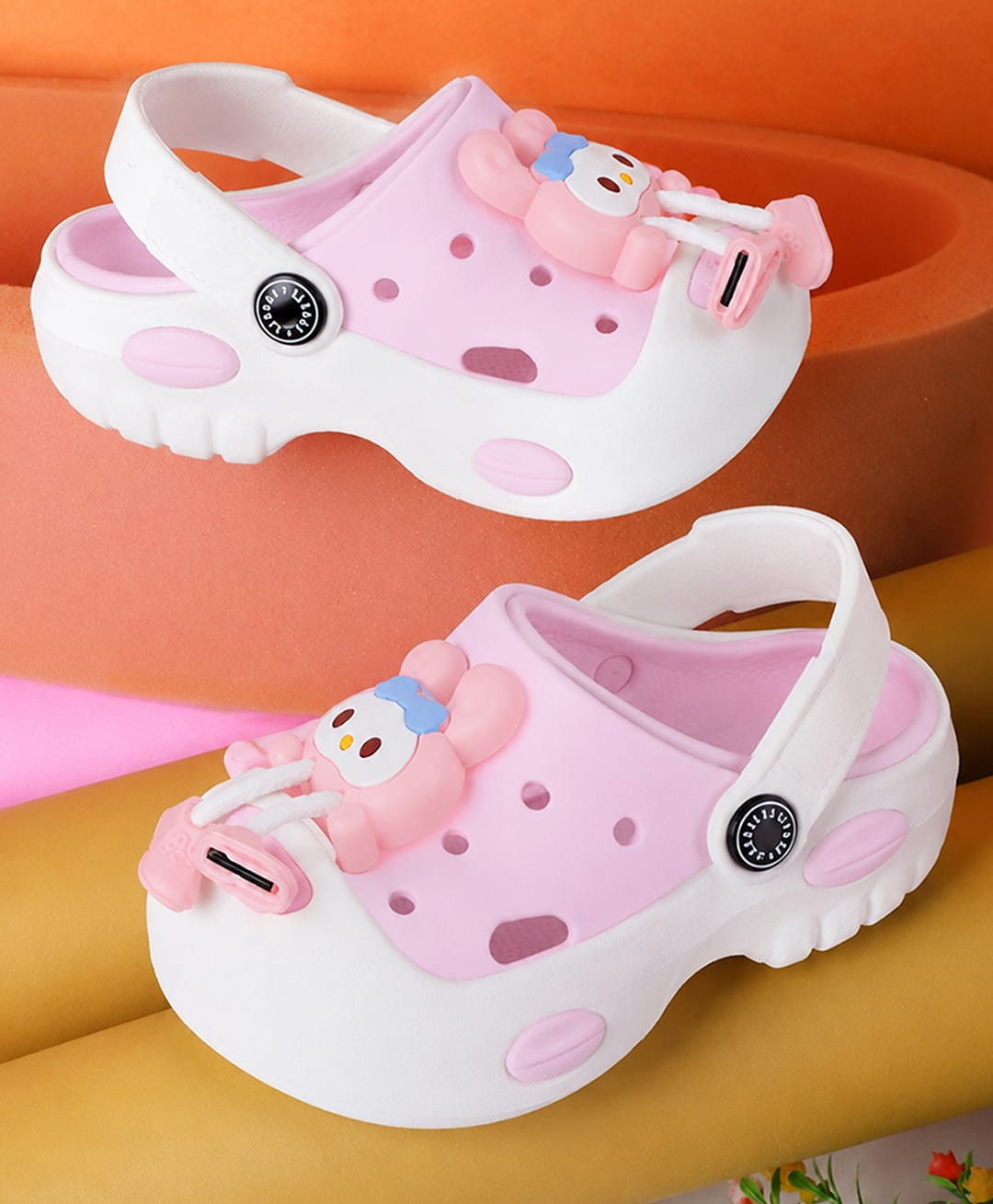 PASSION PETALS Bunny Applique Detailed Perforated Slingback Clogs - Pink & Cream-picture-14