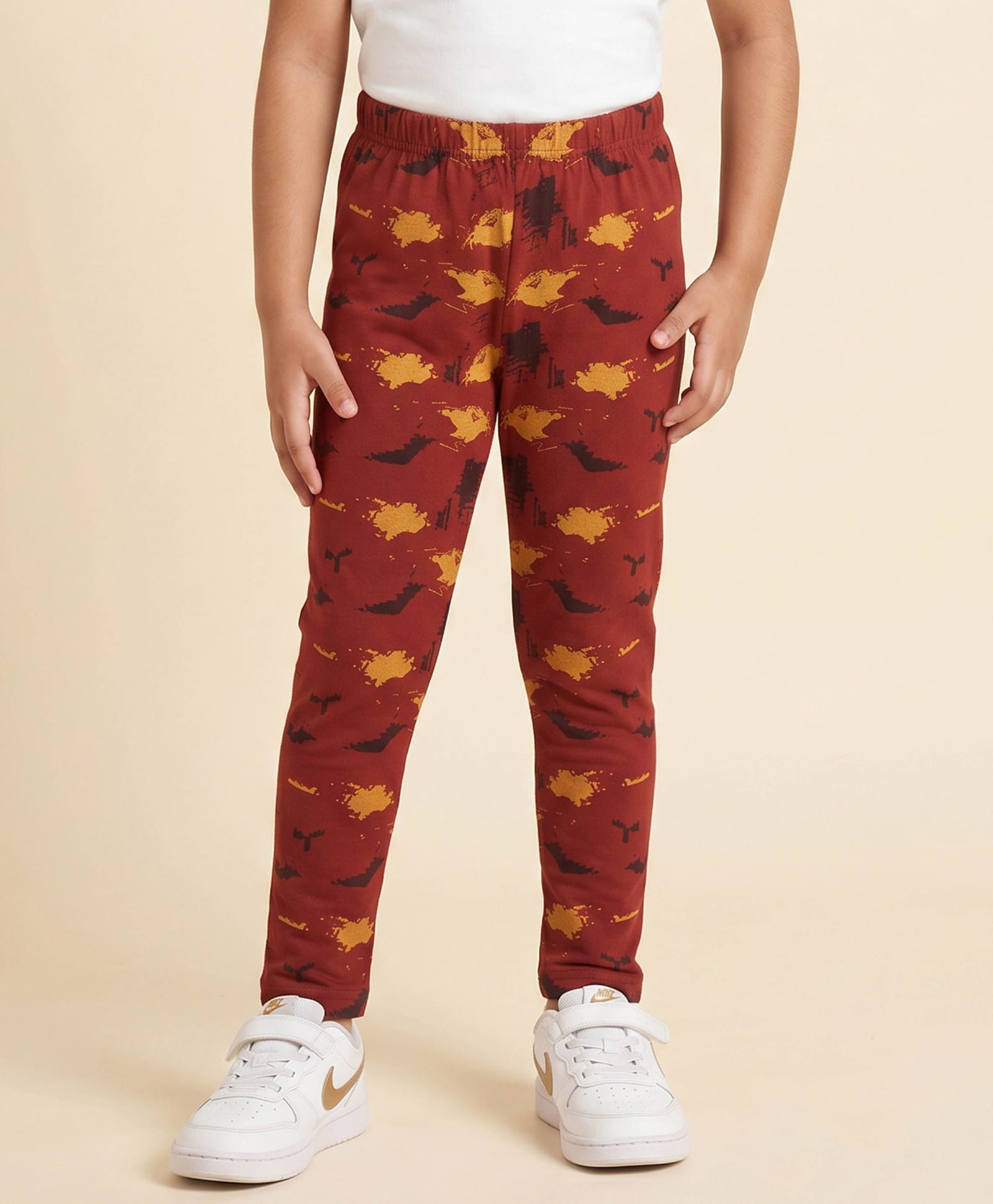 Kiddopanti Cotton Spandex Knit Abstract Printed Leggings - Wine-image-43