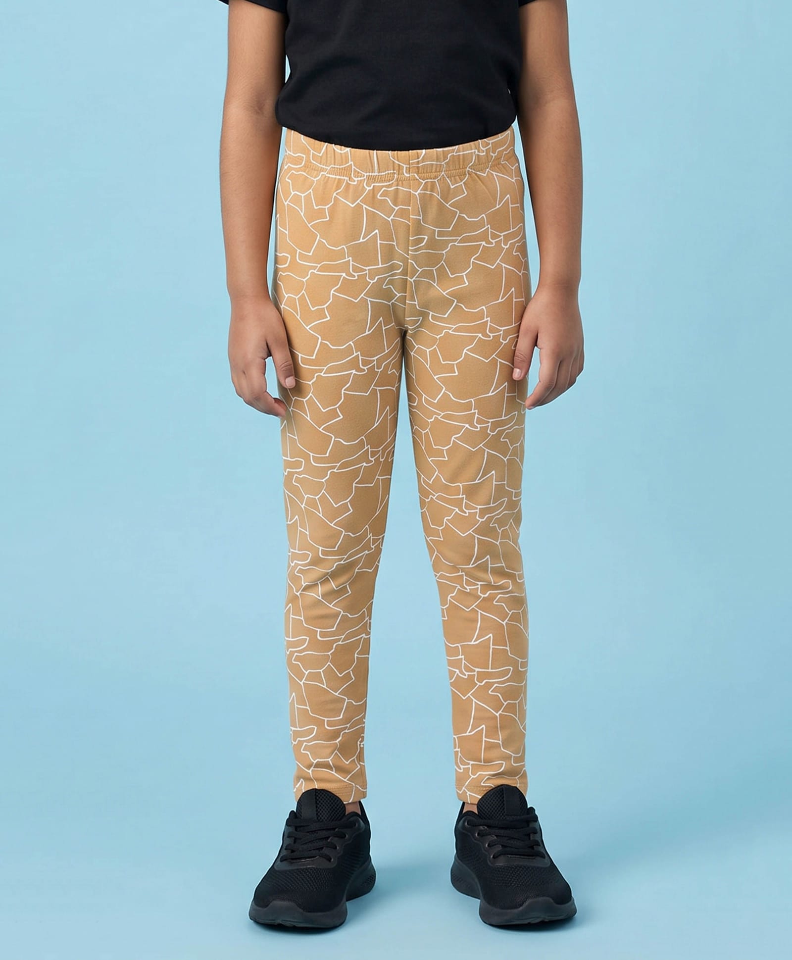 Kiddopanti Cotton Spandex Knit Abstract Printed Leggings - Brown-picture-25