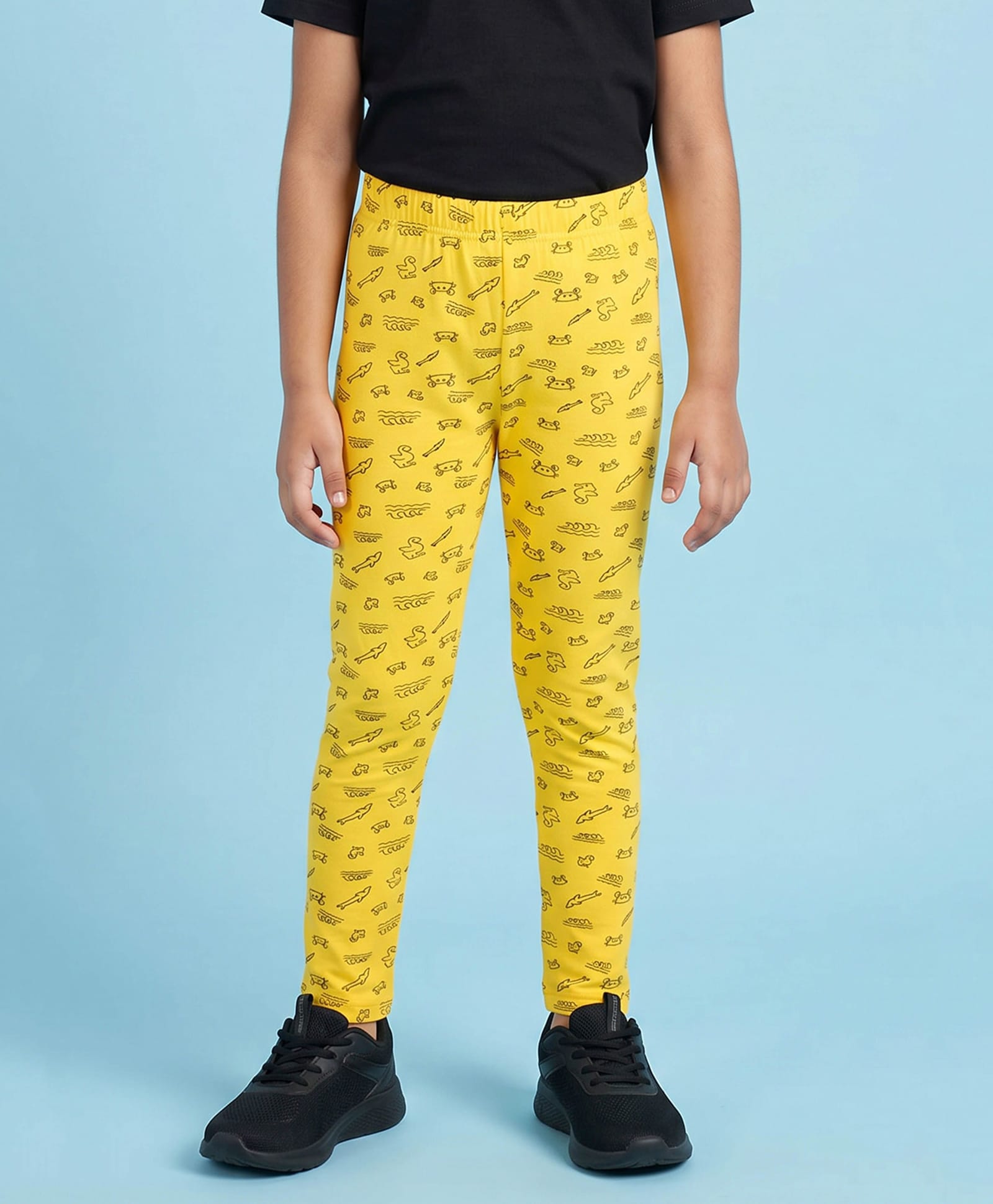 Kiddopanti Cotton Spandex Knit Sea Life Printed Leggings - Mustard-image-42