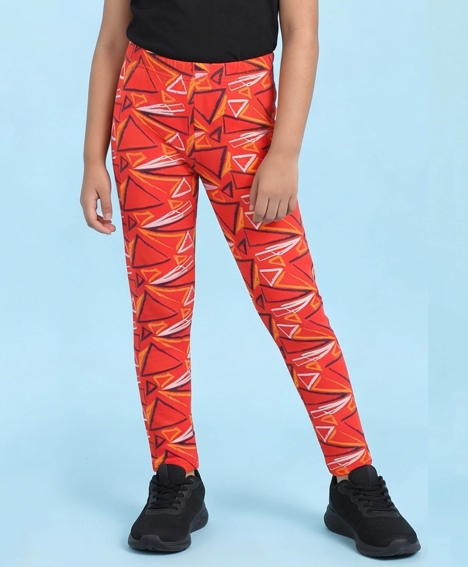 Kiddopanti Cotton Spandex Knit Geometric Printed Leggings - Red-picture-20