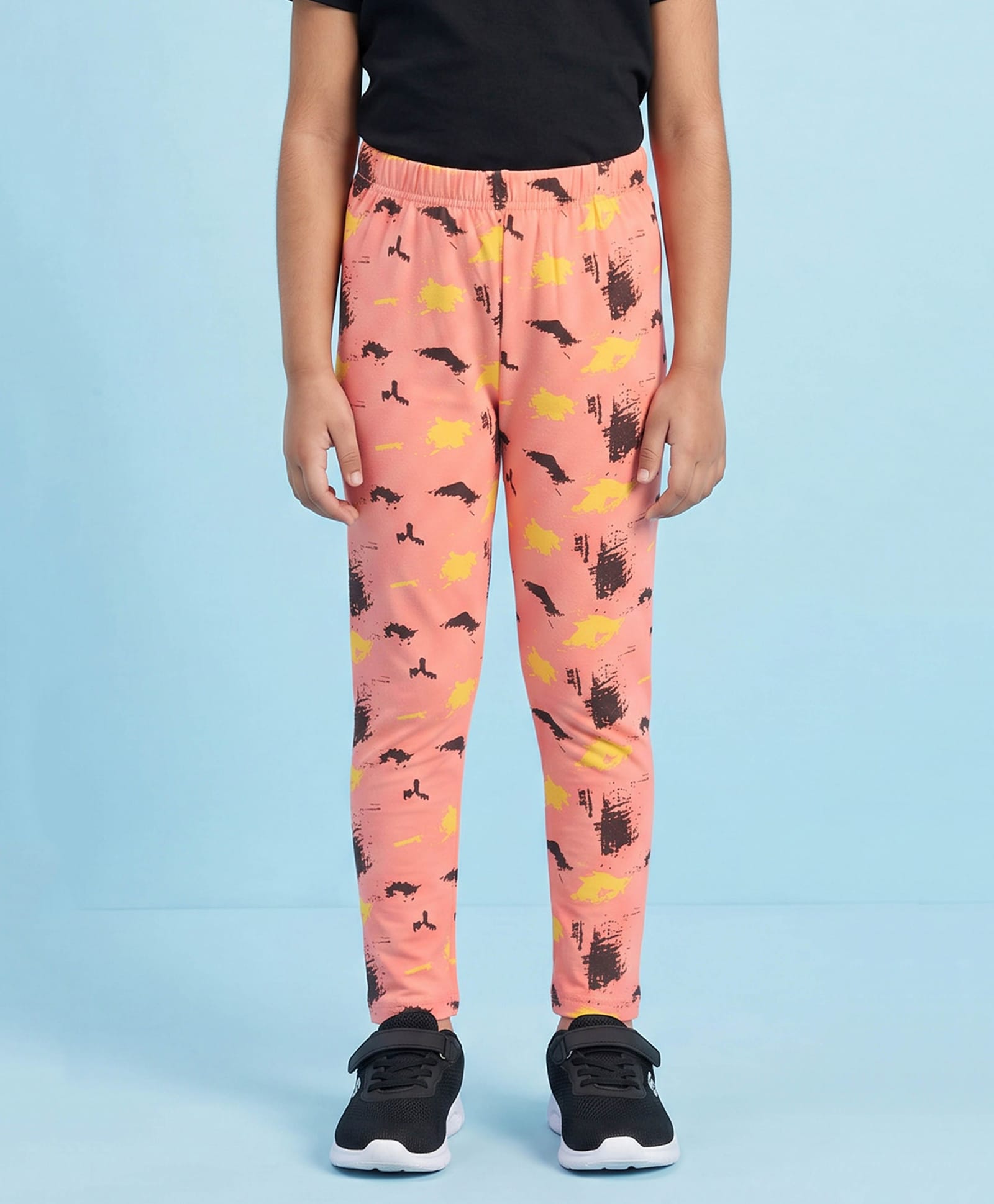 Kiddopanti Cotton Spandex Knit Abstract Printed Leggings - Coral-picture-10