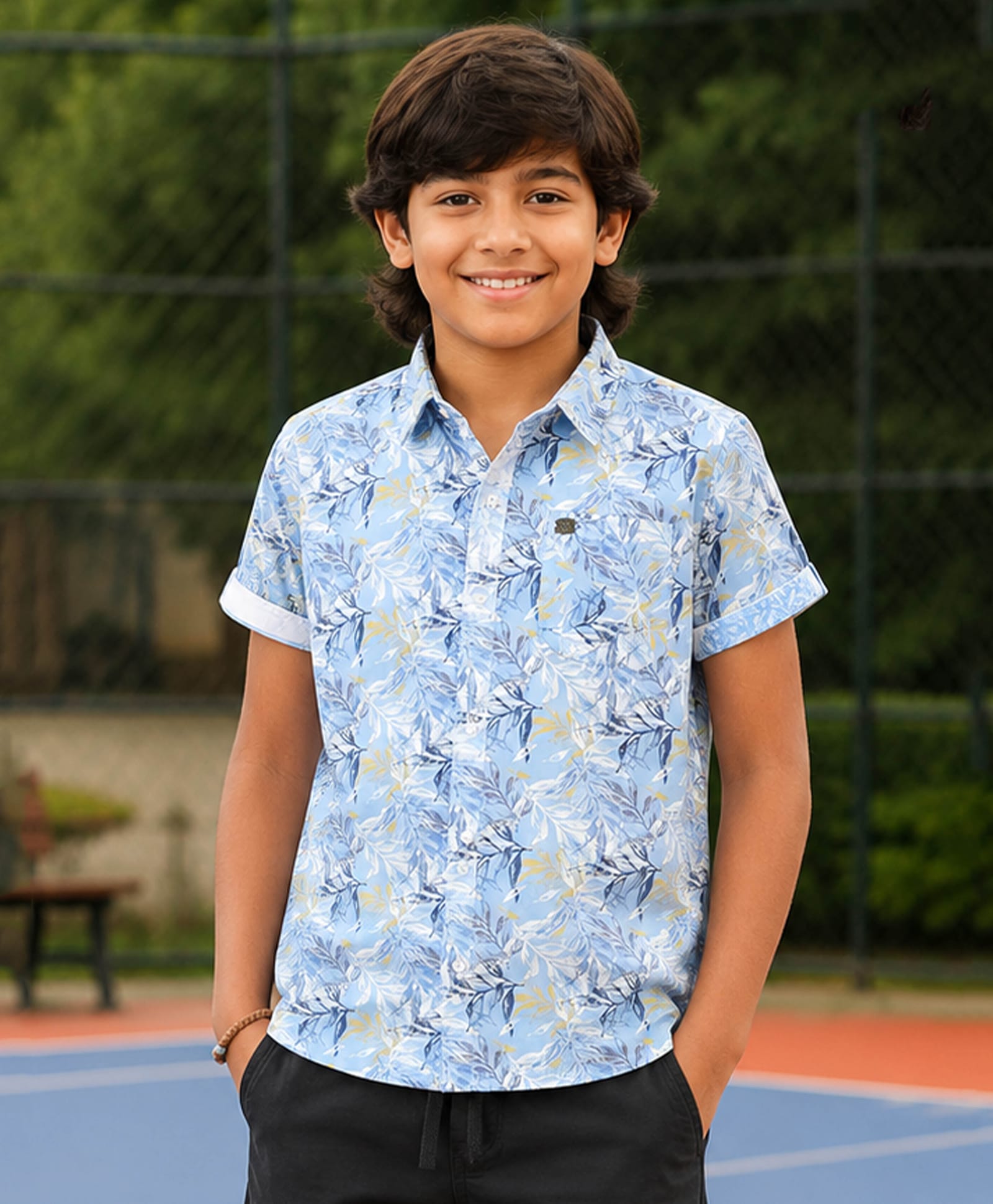 Kiddopanti Cotton Woven Half Sleeves Abstract Printed Shirt - Blue-picture-21