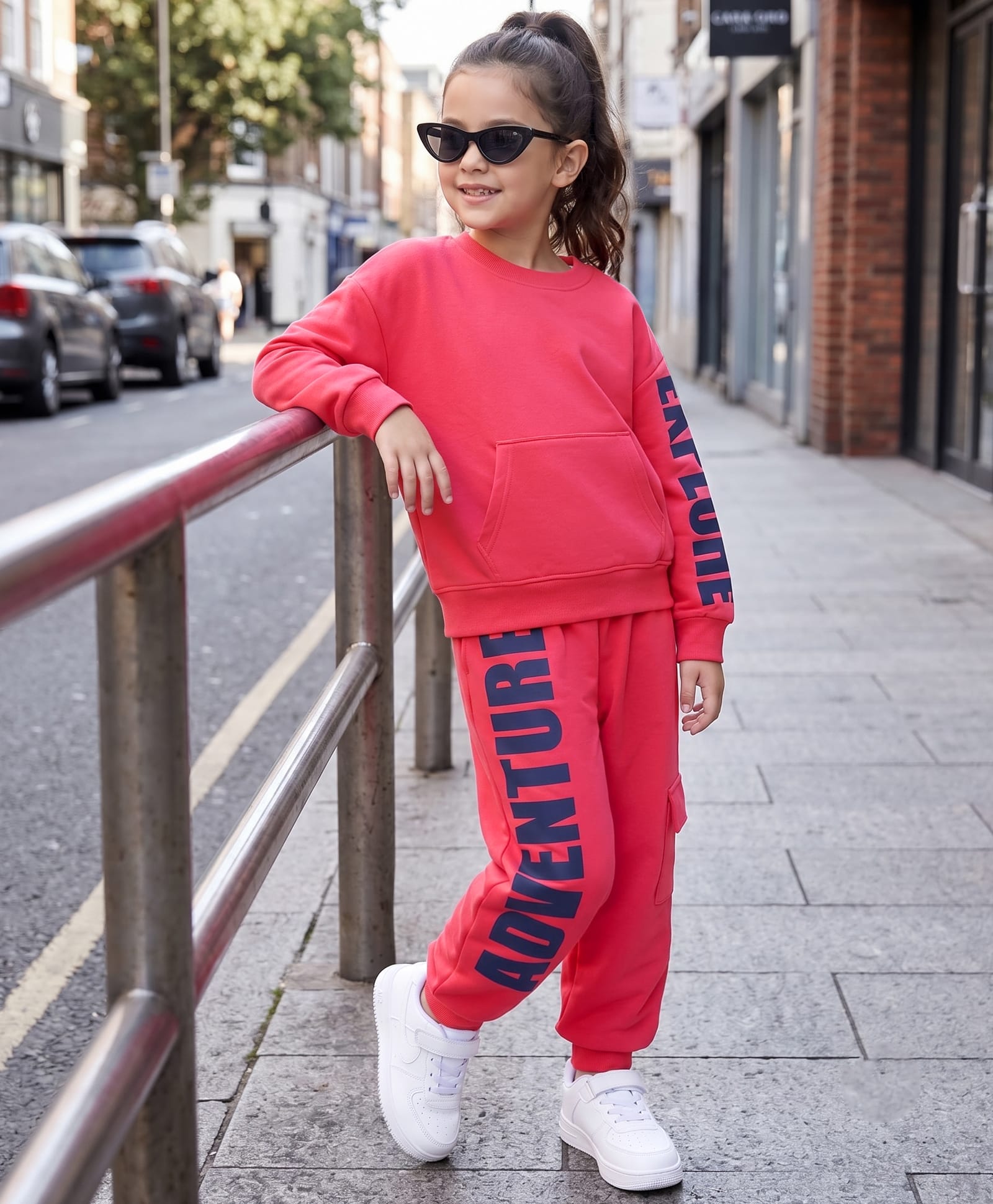 Ollington St. Cotton Knit Full Sleeves Sweatshirt & Joggers Winterwear Set with Text Print & Kangaroo Pockets - Pink-image-41