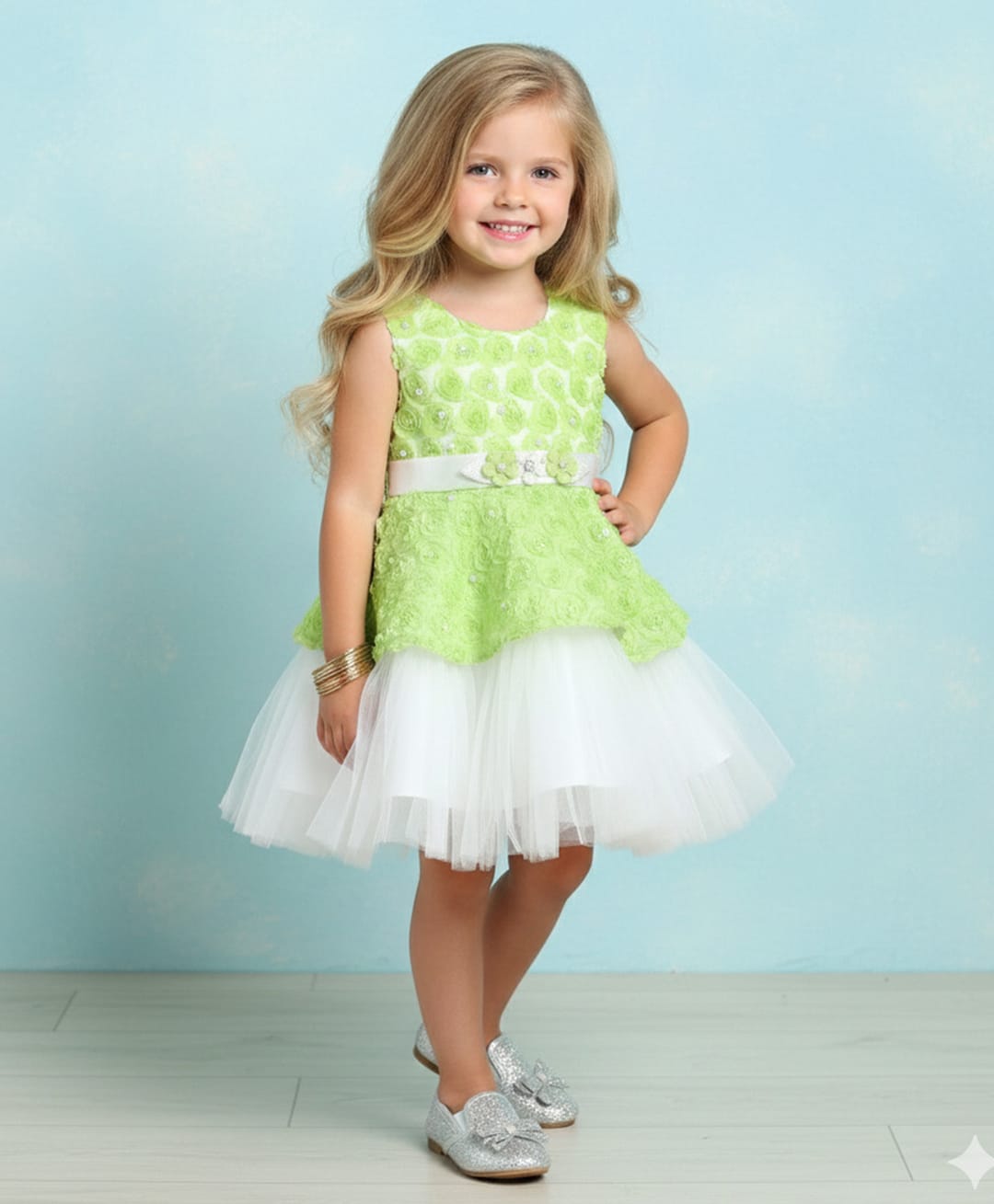 The Magic Wand Woven Sleeveless Pearl Embellished & Floral Applique Detailed Dress - Green-picture-15