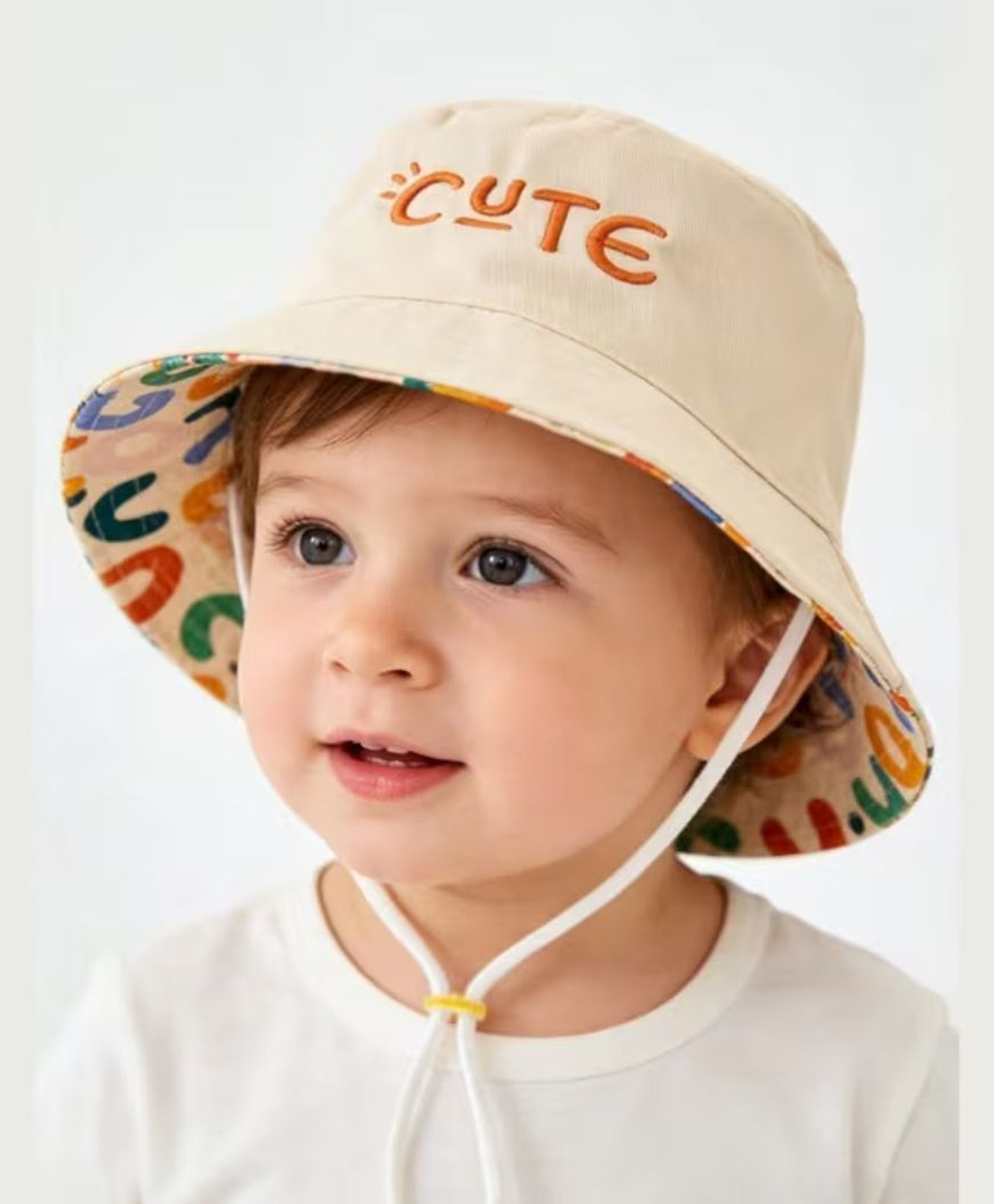 Ziory Cotton Woven Cute Text Embroidered Bucket Hat - Beige - Circumference 50 Cms-image-21