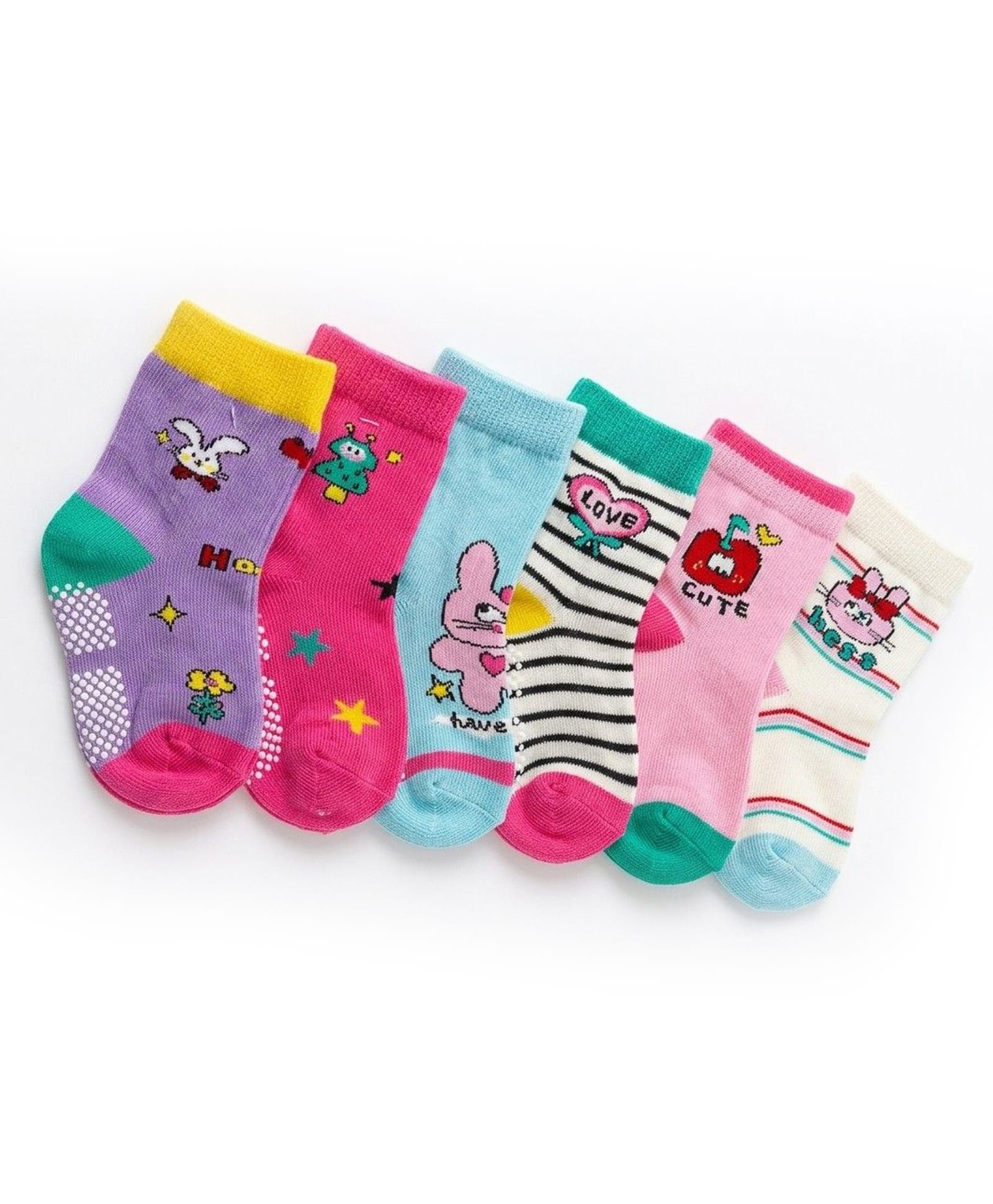 Ziory Cotton Knit Pack Of 6 Striped & Animal Designed Socks - Multi Colour-image-45