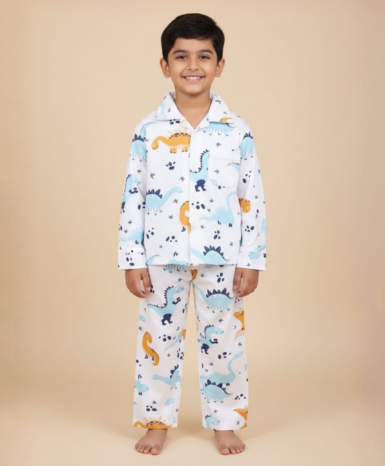 The Mom Store Cotton Knit Full Sleeves Dinosaur Printed Coordinating Shirt & Pajama Night Suit - Multi Colour-picture-16