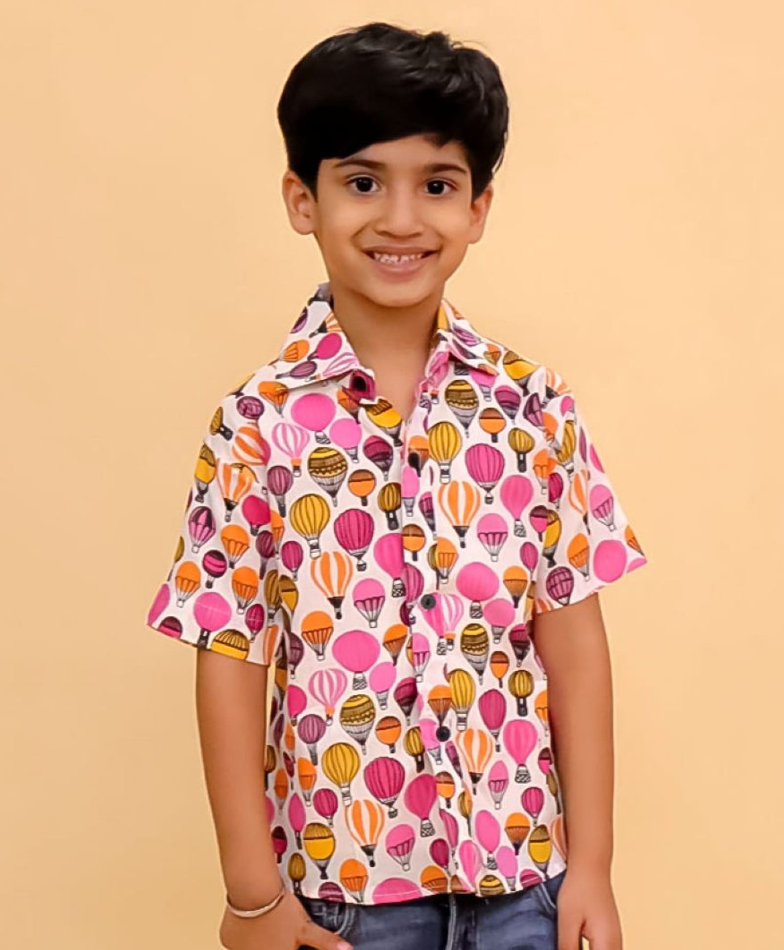 The Mom Store Cotton Woven Half Sleeves Hot Air Balloon Printed Shirt - Multi Colour-picture-35