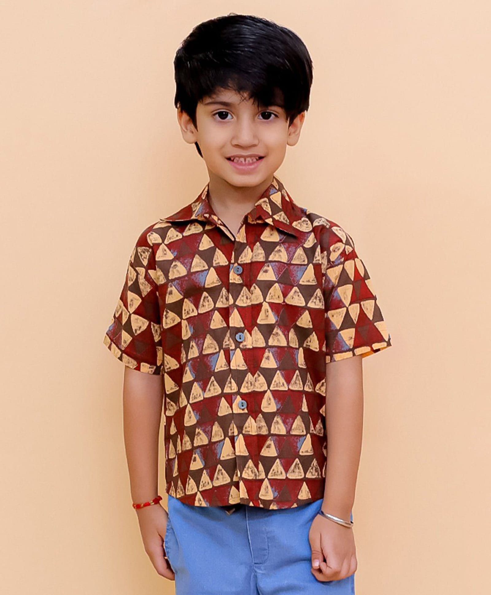The Mom Store Cotton Woven Half Sleeves Geometric Printed Shirt - Multi Colour-picture-10
