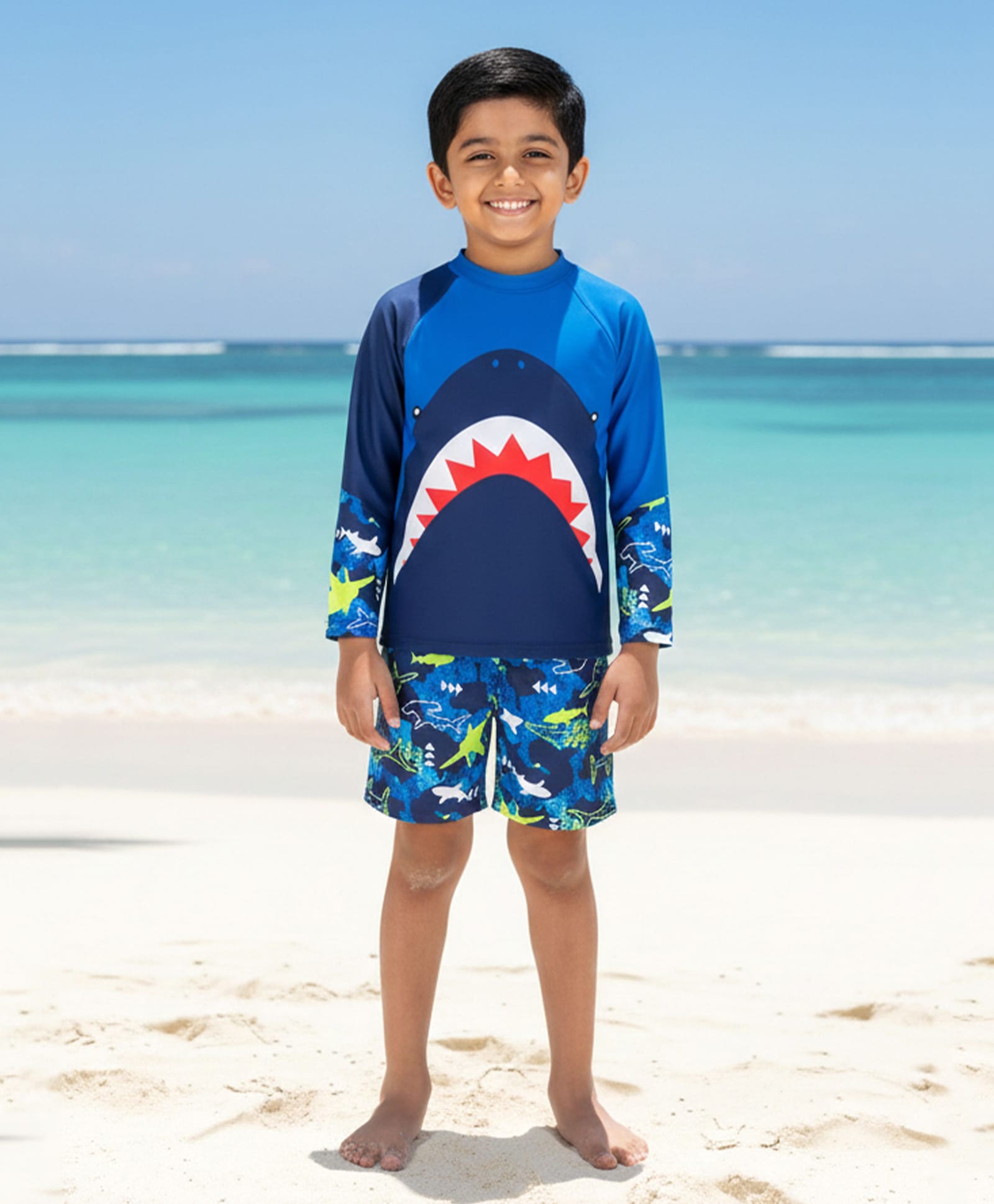 The Mom Store Full Sleeves Shark Printed Swimsuit - Blue-picture-28