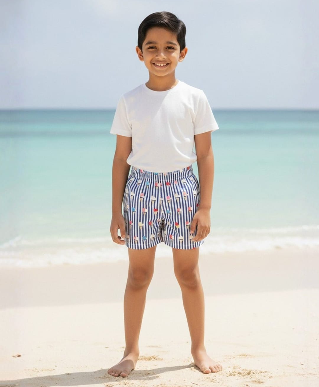 The Mom Store Stripe Printed Swim Short - Blue-image-42