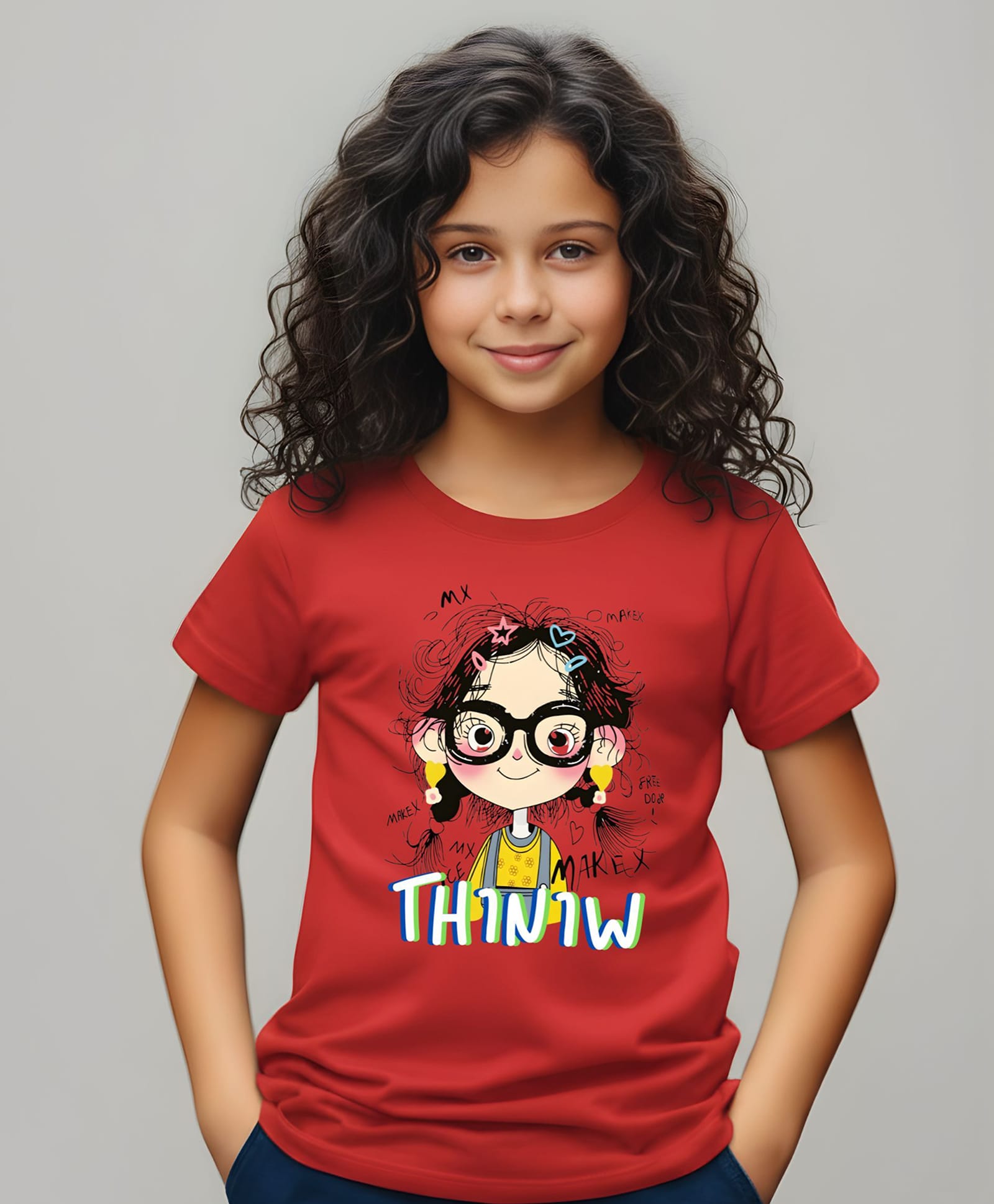 BRATMA Cotton Knit Half Sleeves Girl & Typography Printed Tee - Red-image-40