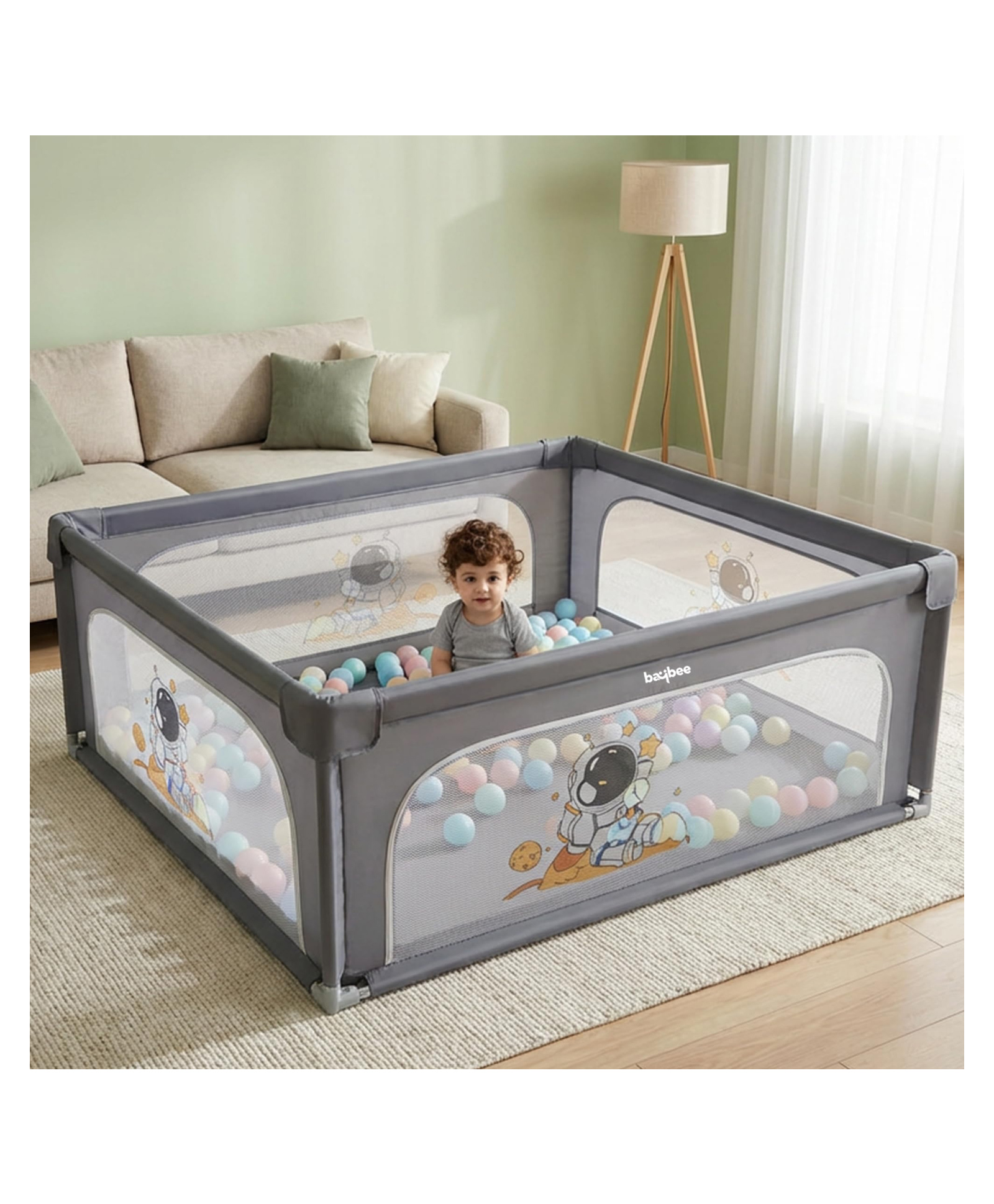 Baybee 120 x 120 CM Kids Playpen for Babies with Colourful Balls | Baby Play Area Indoor Setup with Zipper Door & Toys Pouch | nBaby play pen for baby for 0 - 5 years Boys Girls(GREY)-picture-19