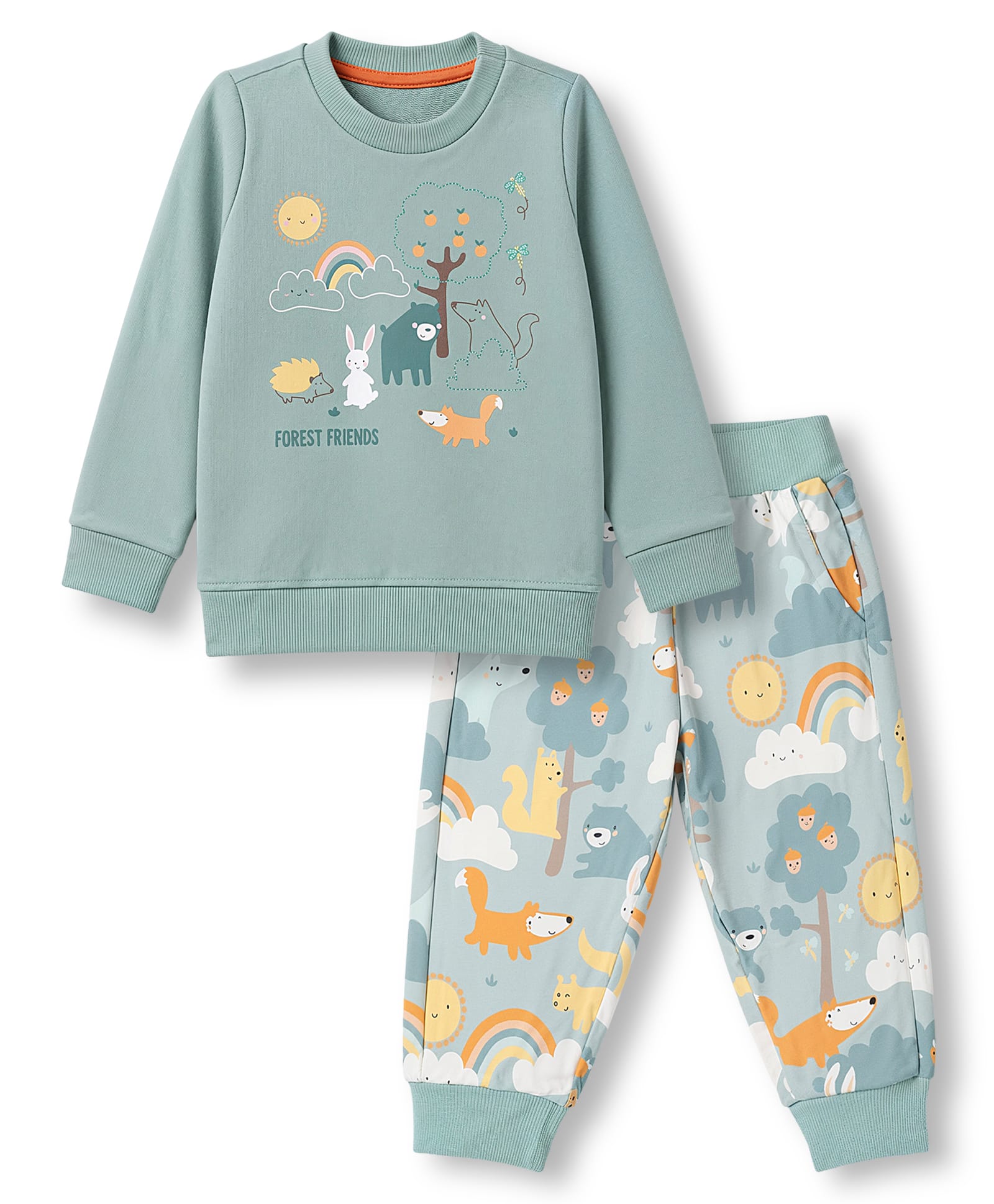 Zero Looper Knit Full Sleeves T-shirt & Jogger Set With Jungle Safari Print - Sea Green-image-29