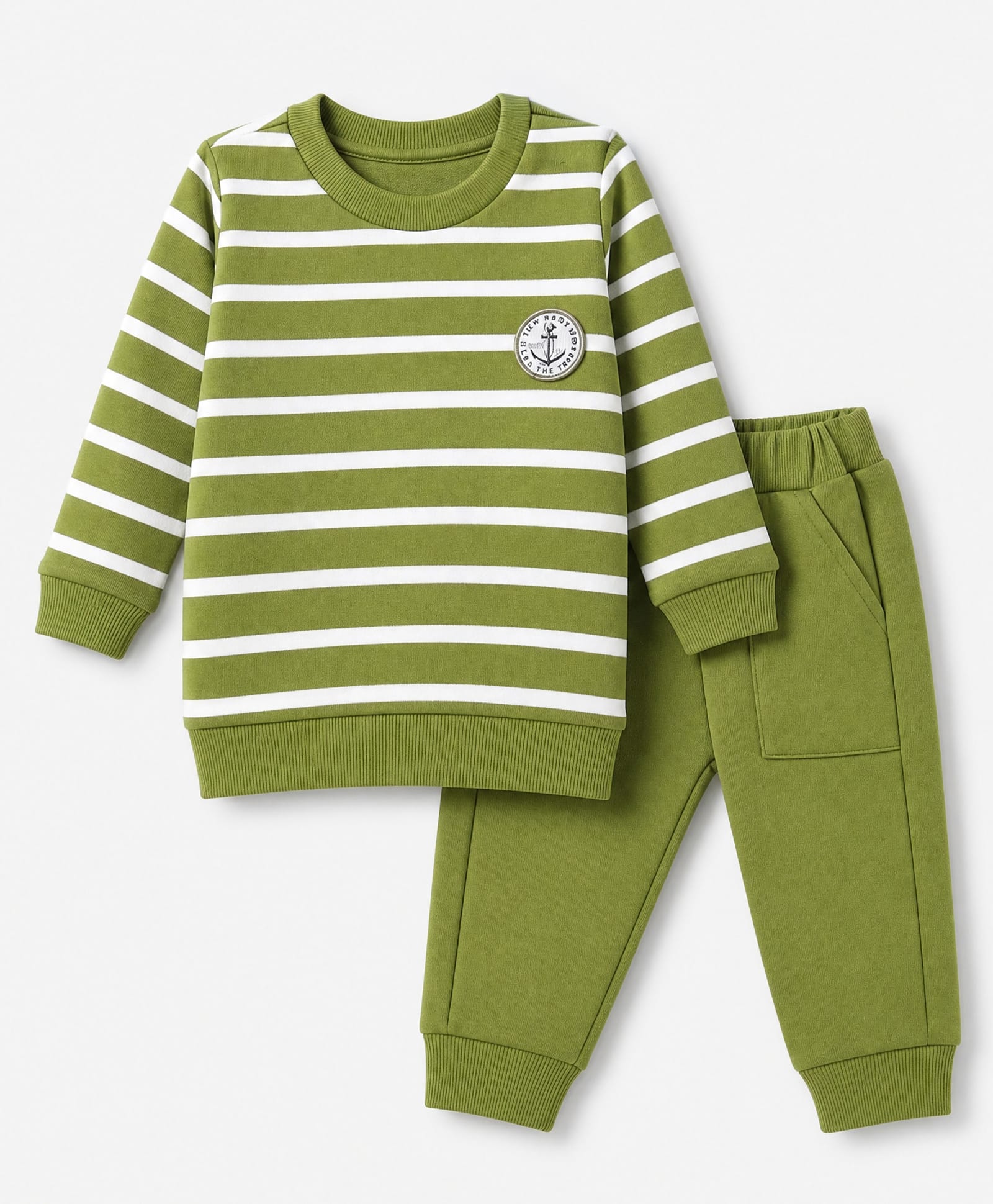 Zero Looper Knit Full Sleeves Striped Tshirt And Joggers Set - Green-picture-19