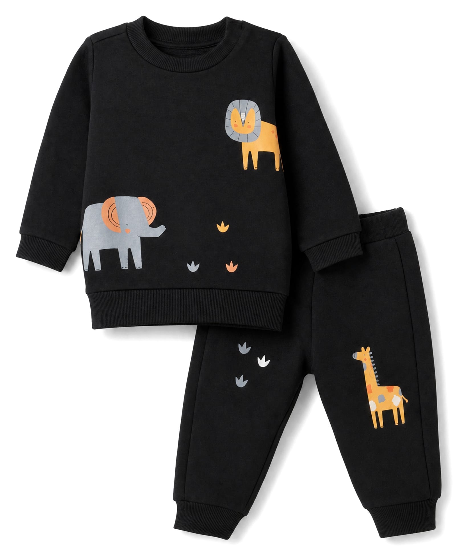 Zero Looper Knit Full Sleeves T-shirt and Jogger Set With Animal Print - Grey-picture-13
