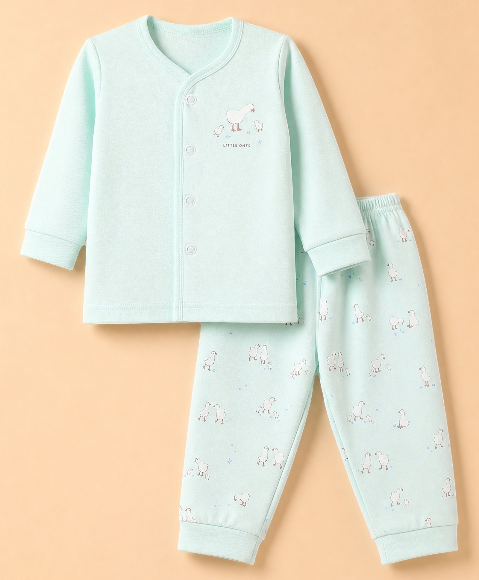 Zero Interlock Knit Full Sleeves T-Shirt & Pyjama Night Suit Set With Star & Text Print - Sea Green-picture-6