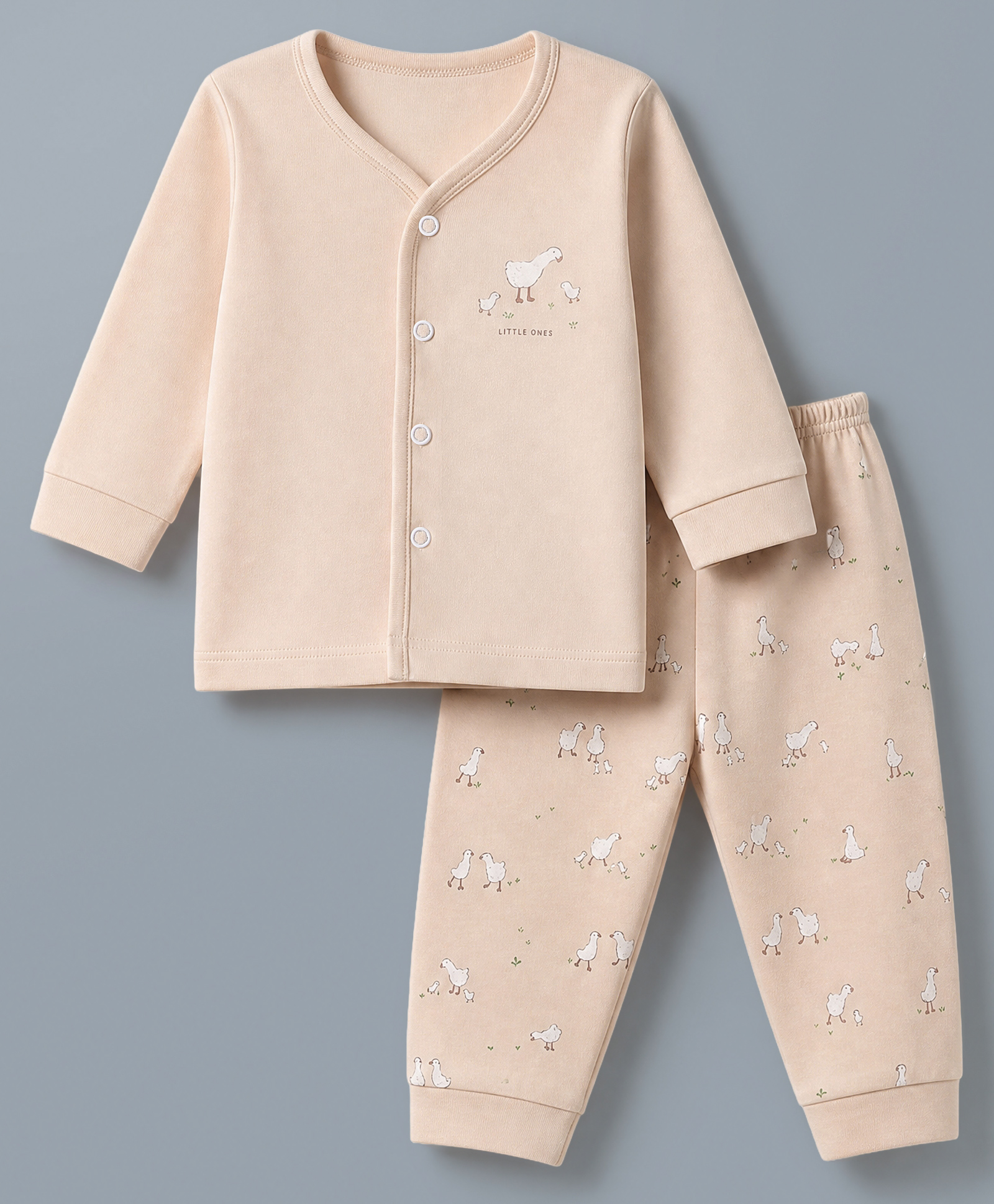 Zero Interlock Knit Full Sleeves T-Shirt & Pyjama Night Suit Set With Star & Text Print - Beige-picture-5