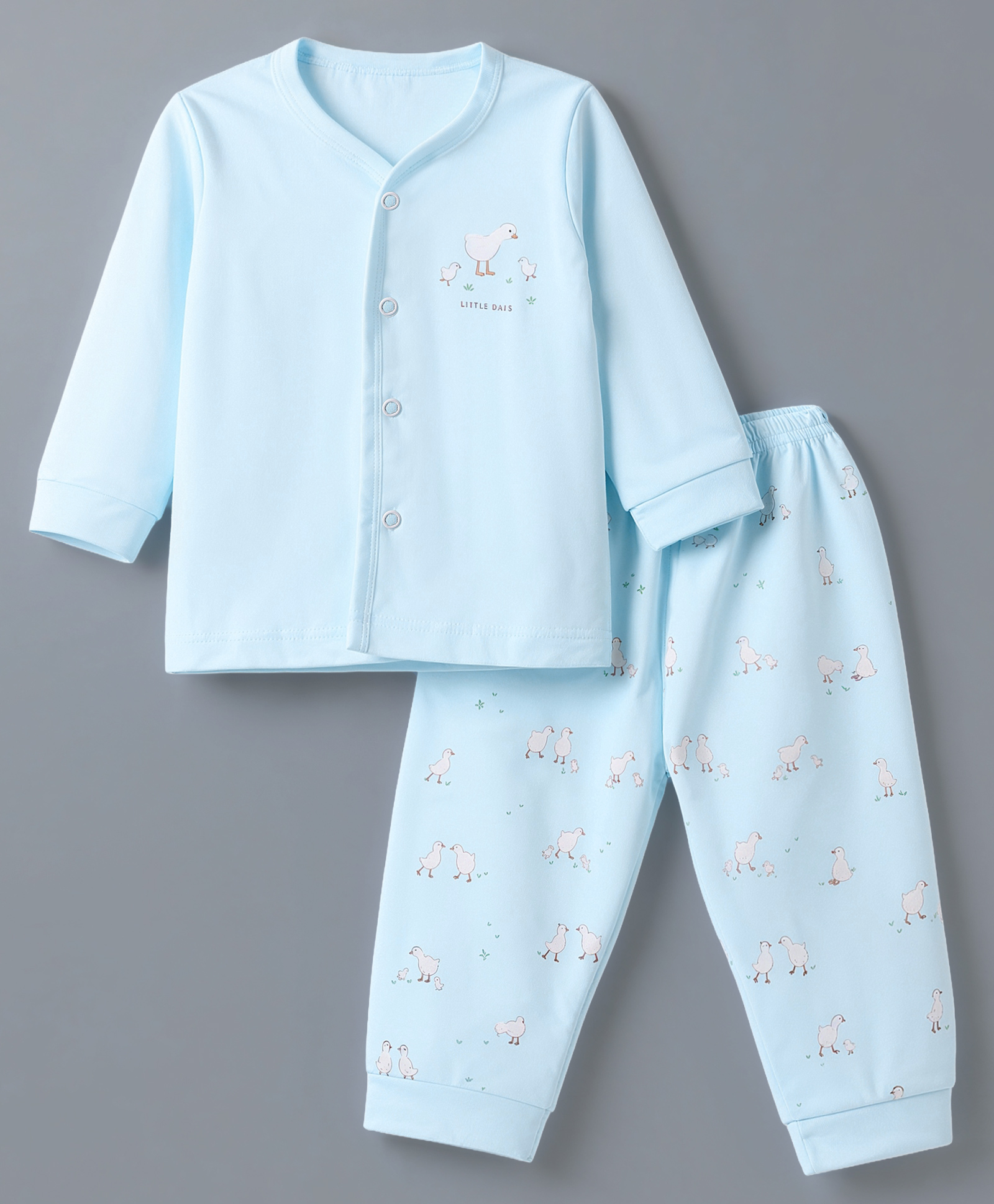 Zero Interlock Knit Full Sleeves T-Shirt & Pyjama Night Suit Set With Duck & Text Print - Blue-picture-29