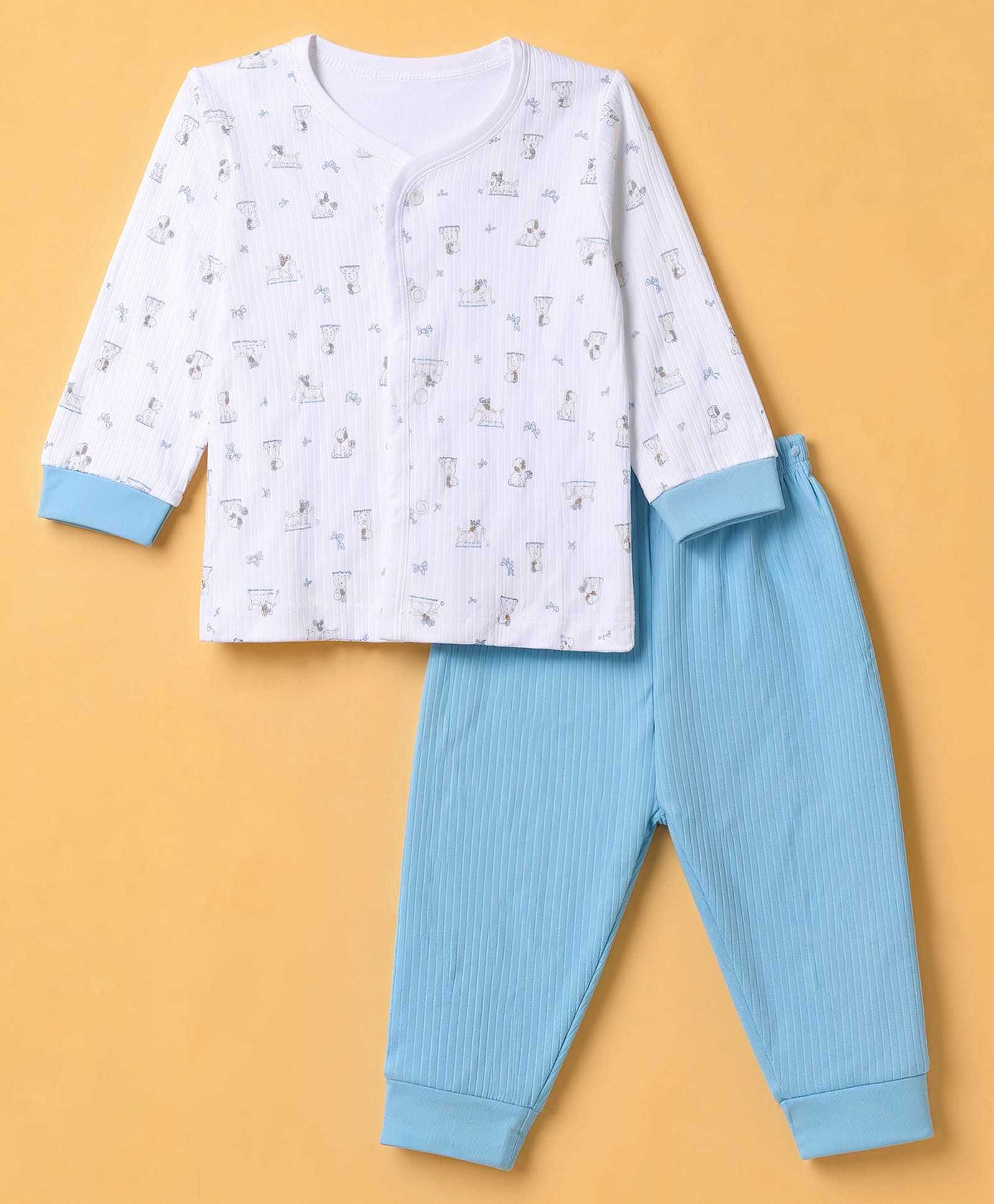 Zero Interlock Knit Full Sleeves T-Shirt & Pyjama Night Suit Set With Animal Print - Aqua Blue-picture-24