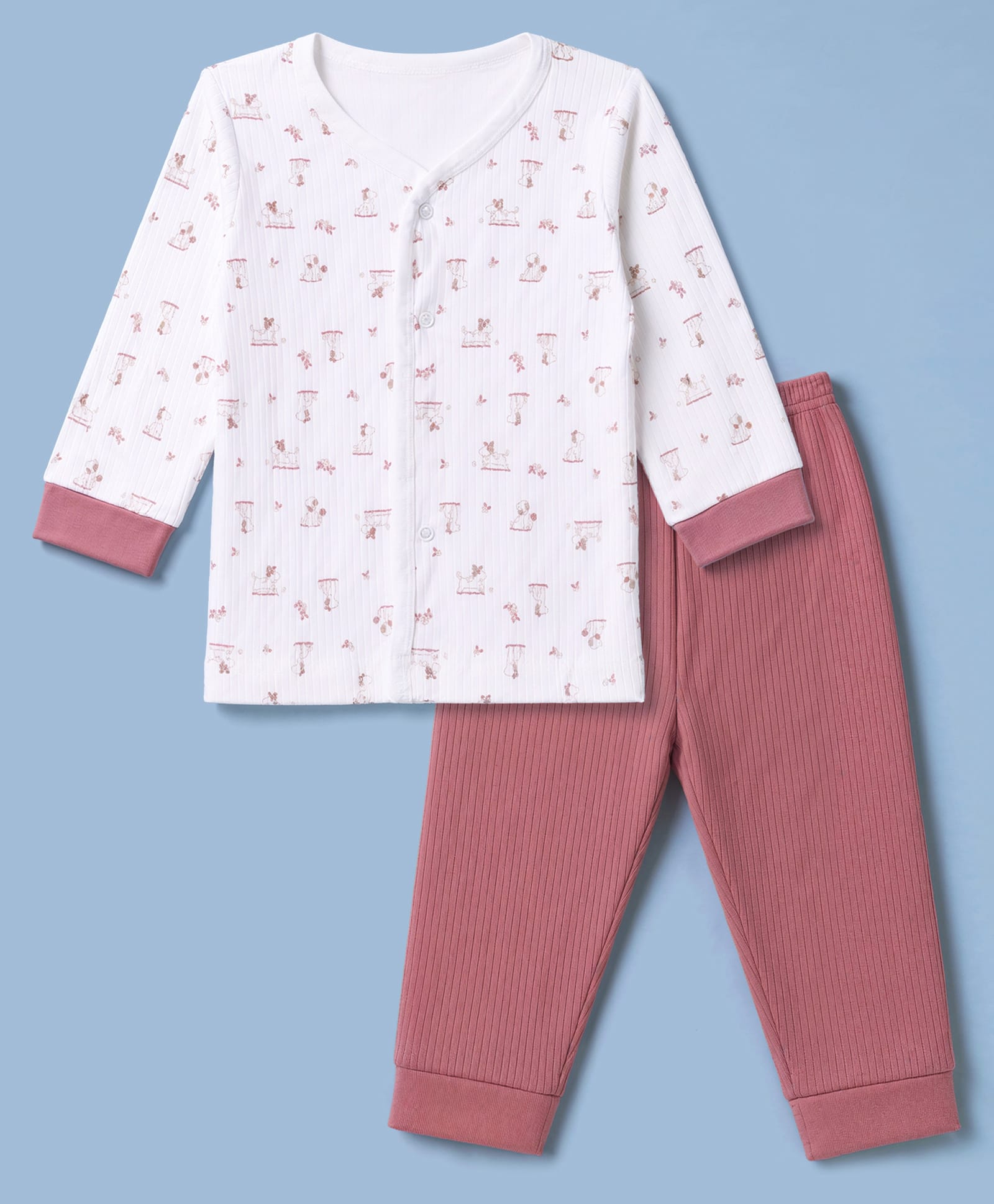 Zero Interlock Knit Full Sleeves T-Shirt & Pyjama Night Suit Set With Animal Print - Dark Pink-picture-22
