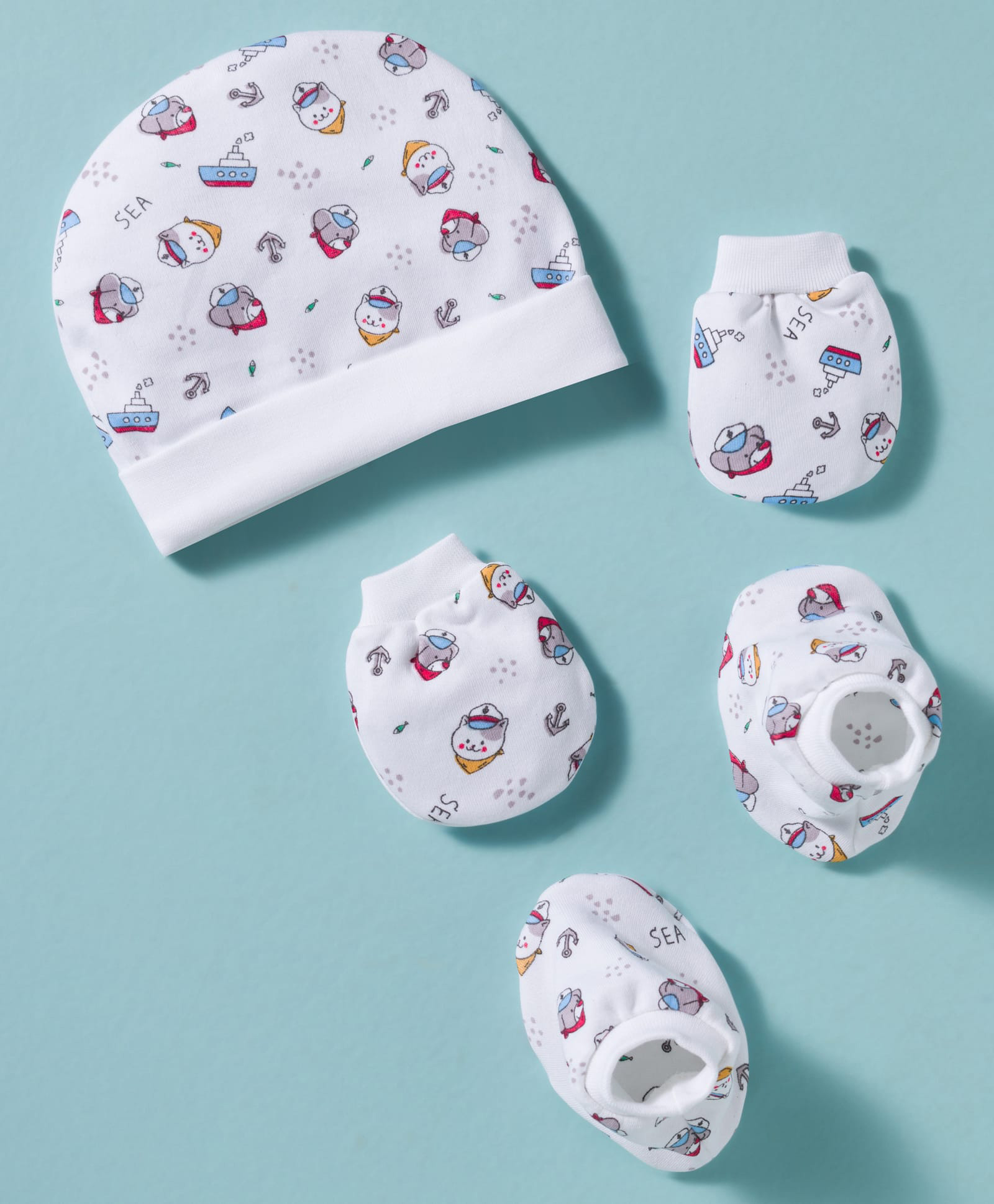Ben Benny Interlock Knit Cap, Mittens & Booties with Smiley Daisy Flower Cream - Diameter 14.5 cm-picture-36