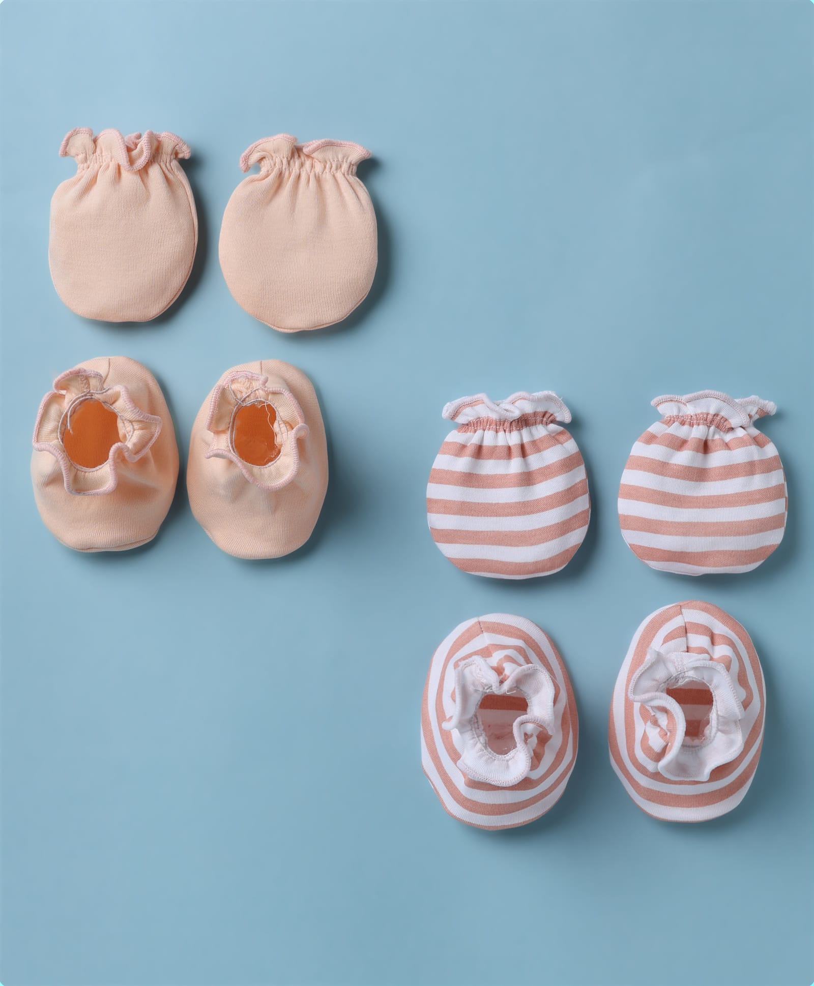 Ben Benny Interlock Knit Striped Mittens & Booties Pack of 2 - Peach-picture-8