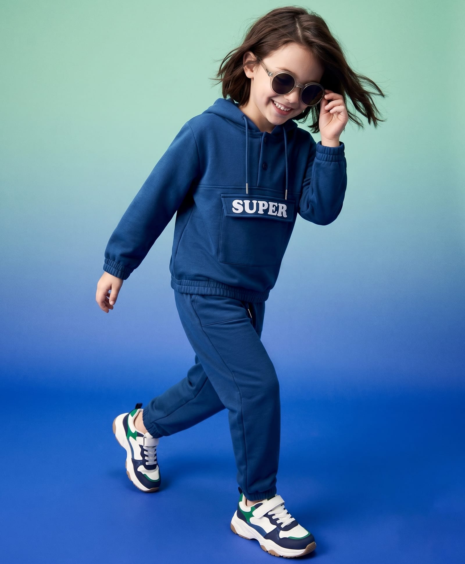 OLLINGTON ST.Scuba Knit Full Sleeves Text Printed Winter Wear Set Of Hooded Sweatshirt & Joggers - Royal Blue-image-36