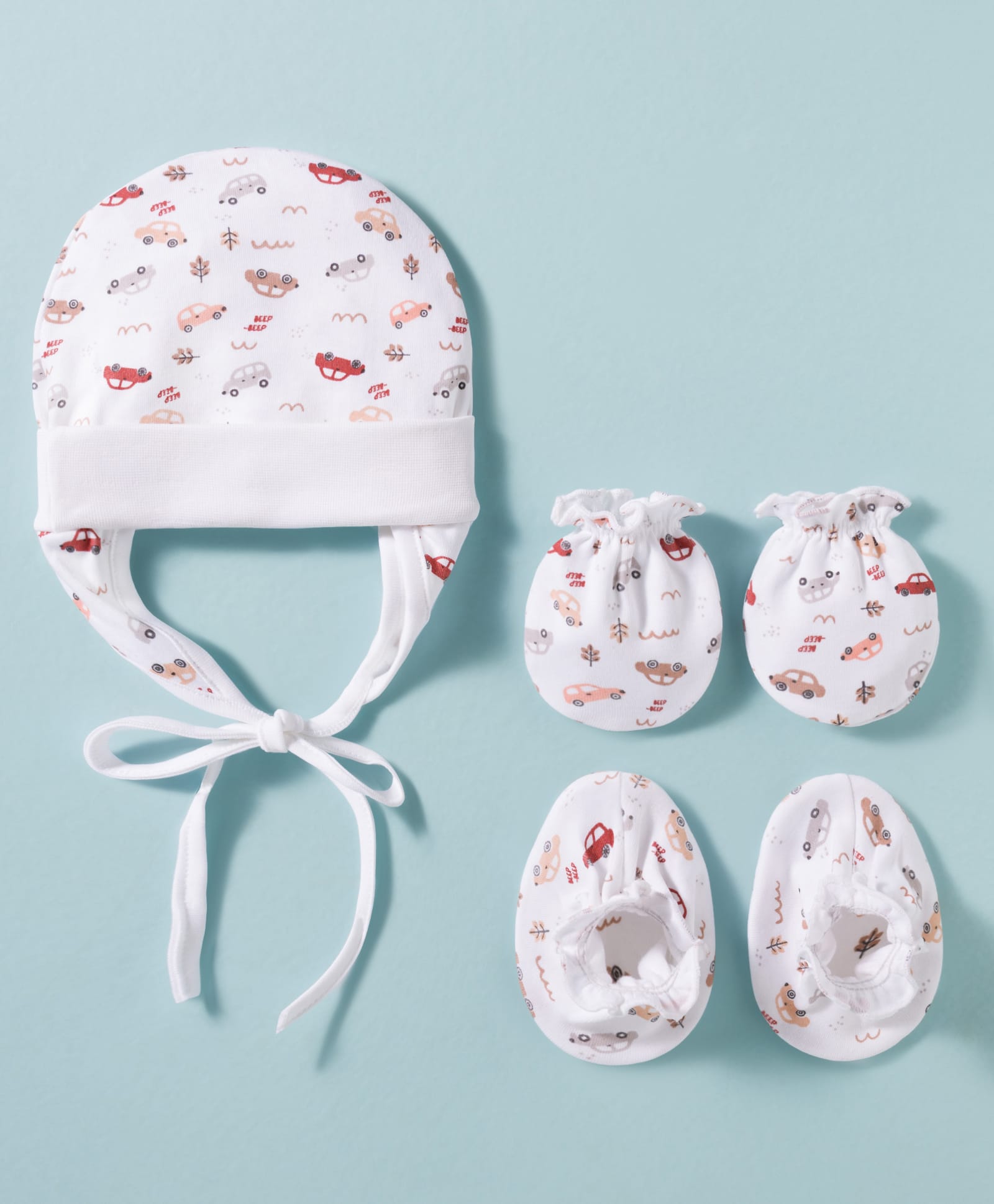 Ben Benny Interlock Knit Caps, Mittens & Booties with Vehicles Print White - Diameter 16 cm-picture-26