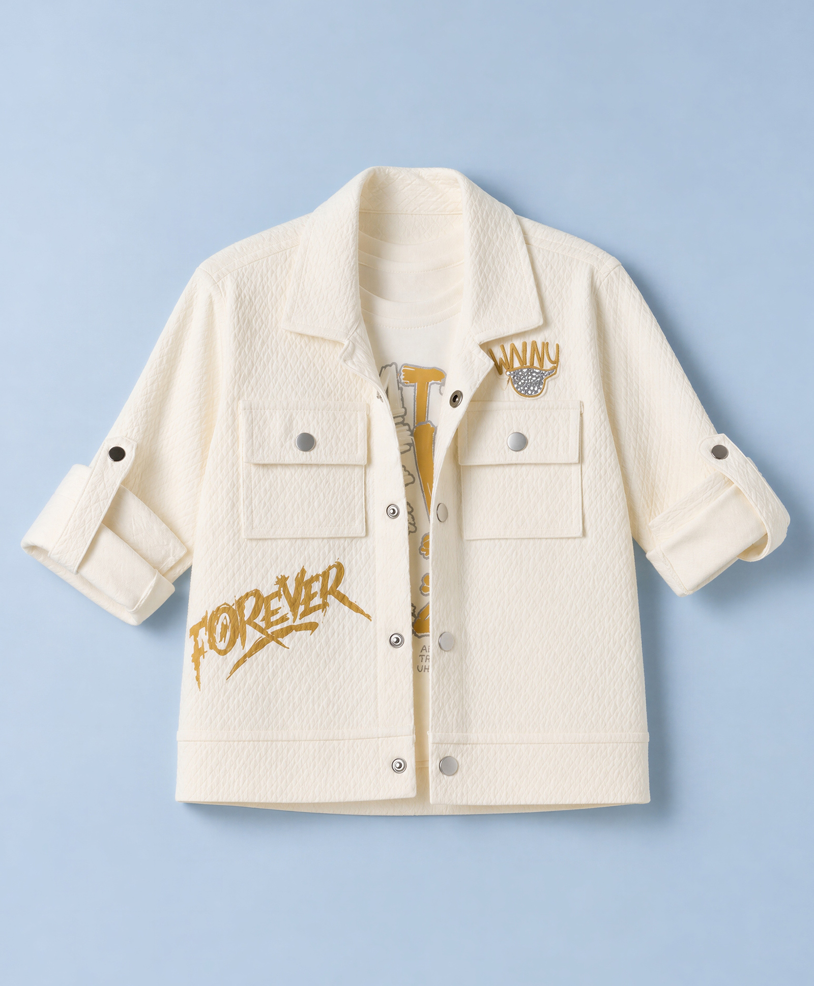 Dapper Dudes Woven Full Sleeves Jacket With Text Printed Tee-Cream-image-49