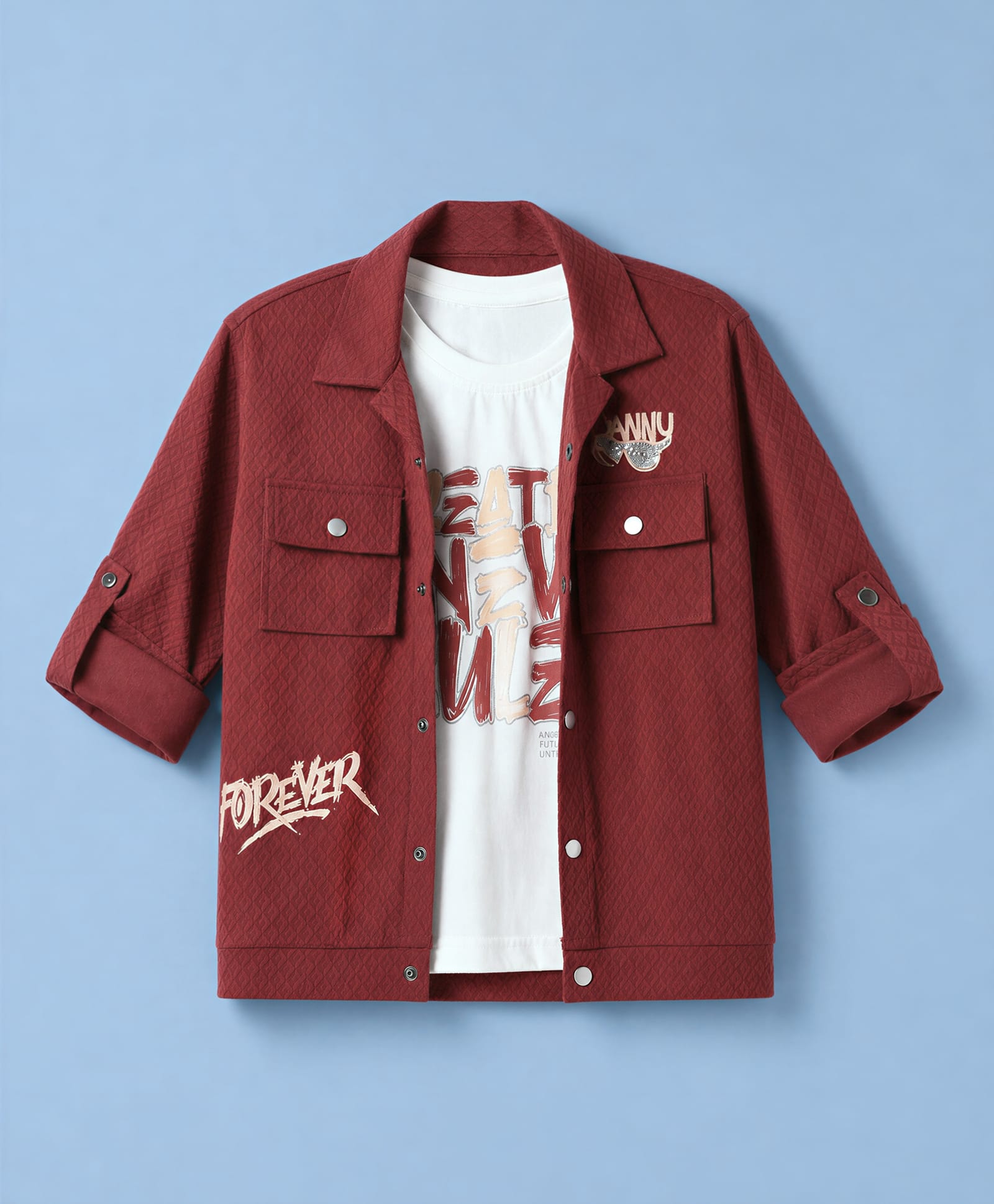 Dapper Dudes Woven Full Sleeves Jacket With Text Printed Tee-Rust Orange-picture-13