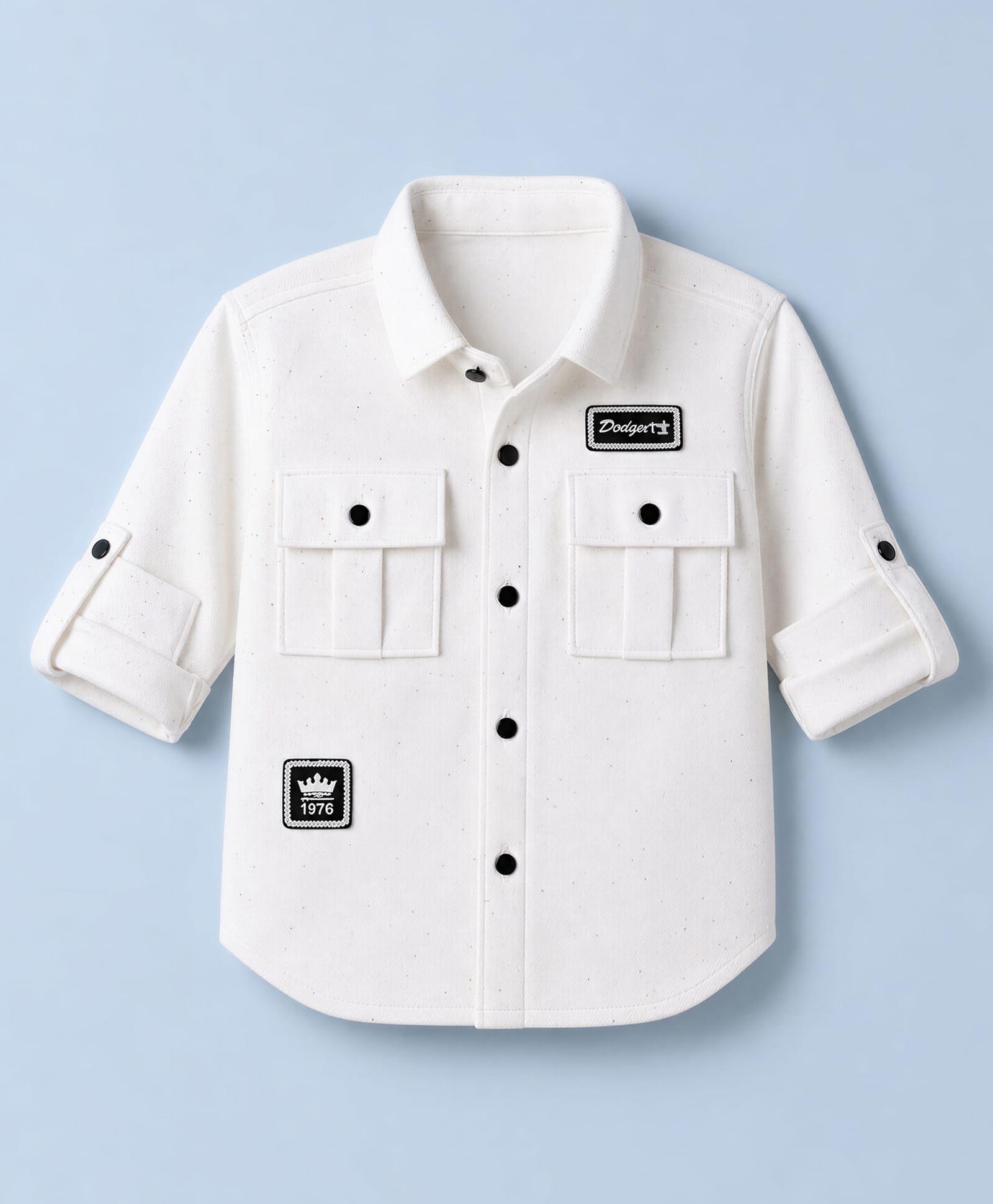 Dapper Dudes Woven Full Sleeves Shirt with Speckled Print & Patch - White-image-36